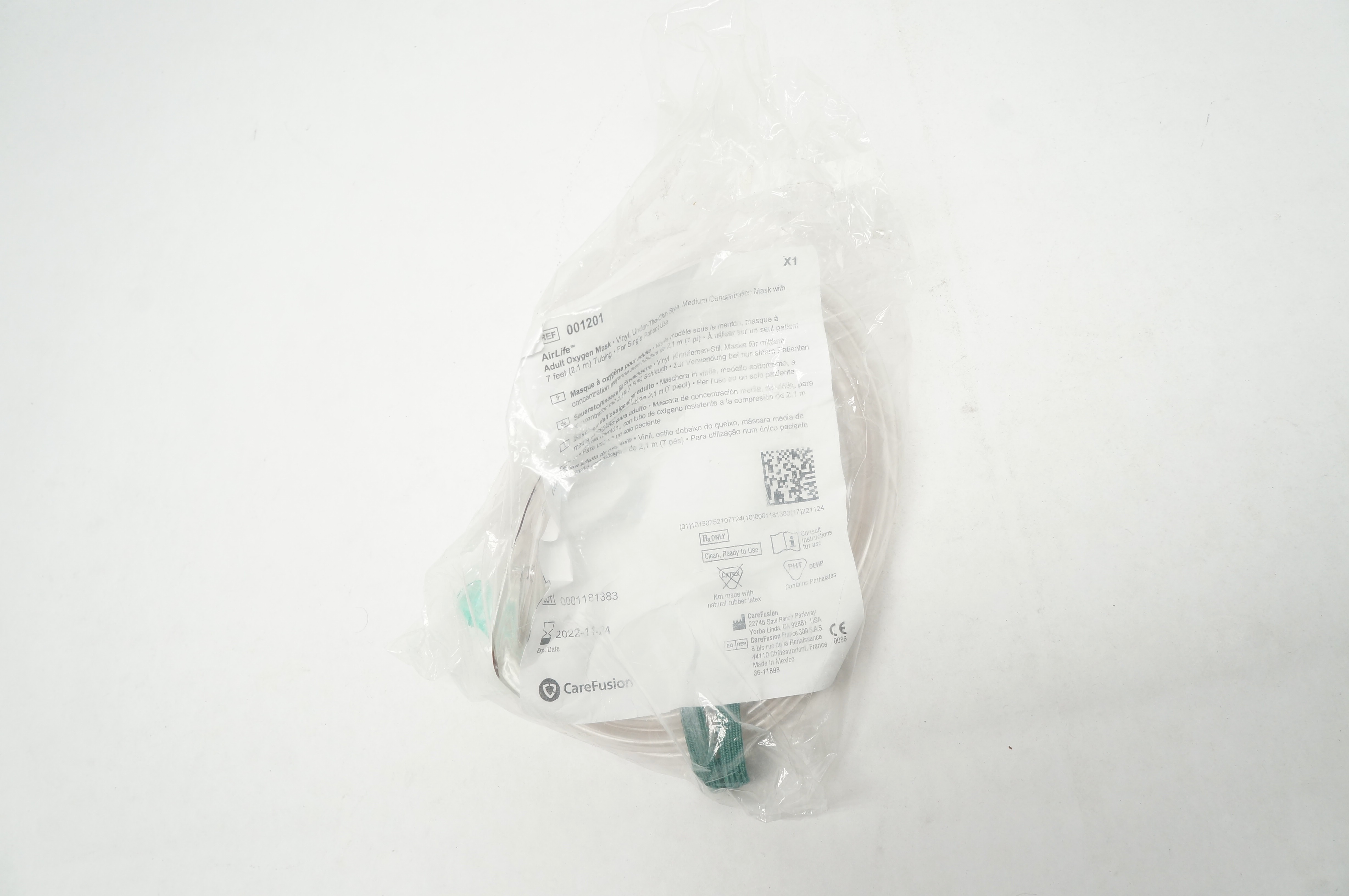 CareFusion 001201 AirLife Adult Oxygen Mask Vinyl, Medium Concentration
