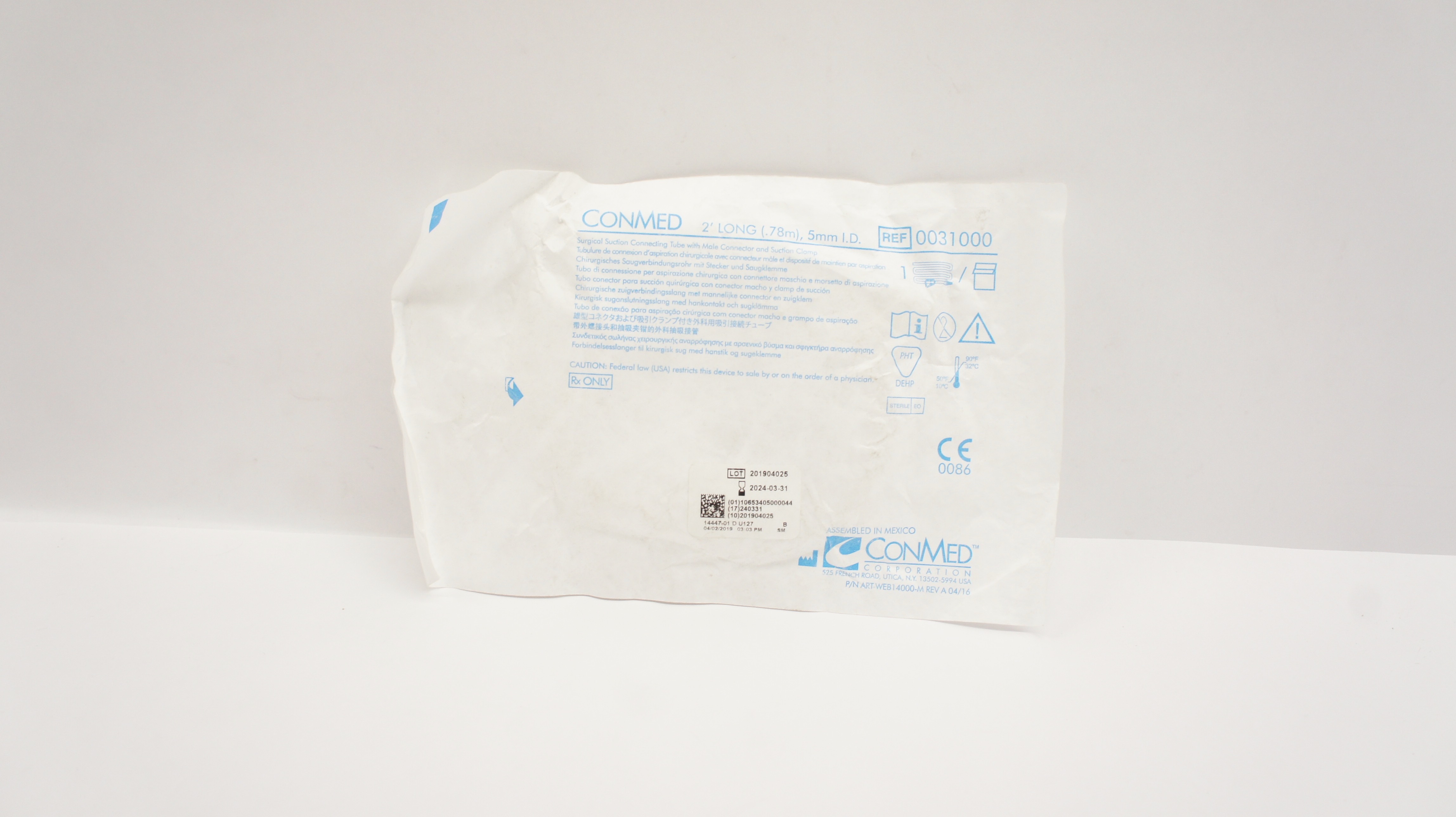 ConMed 0031000 Surgical Suction Connecting Tube 2 Ft. x 5mm