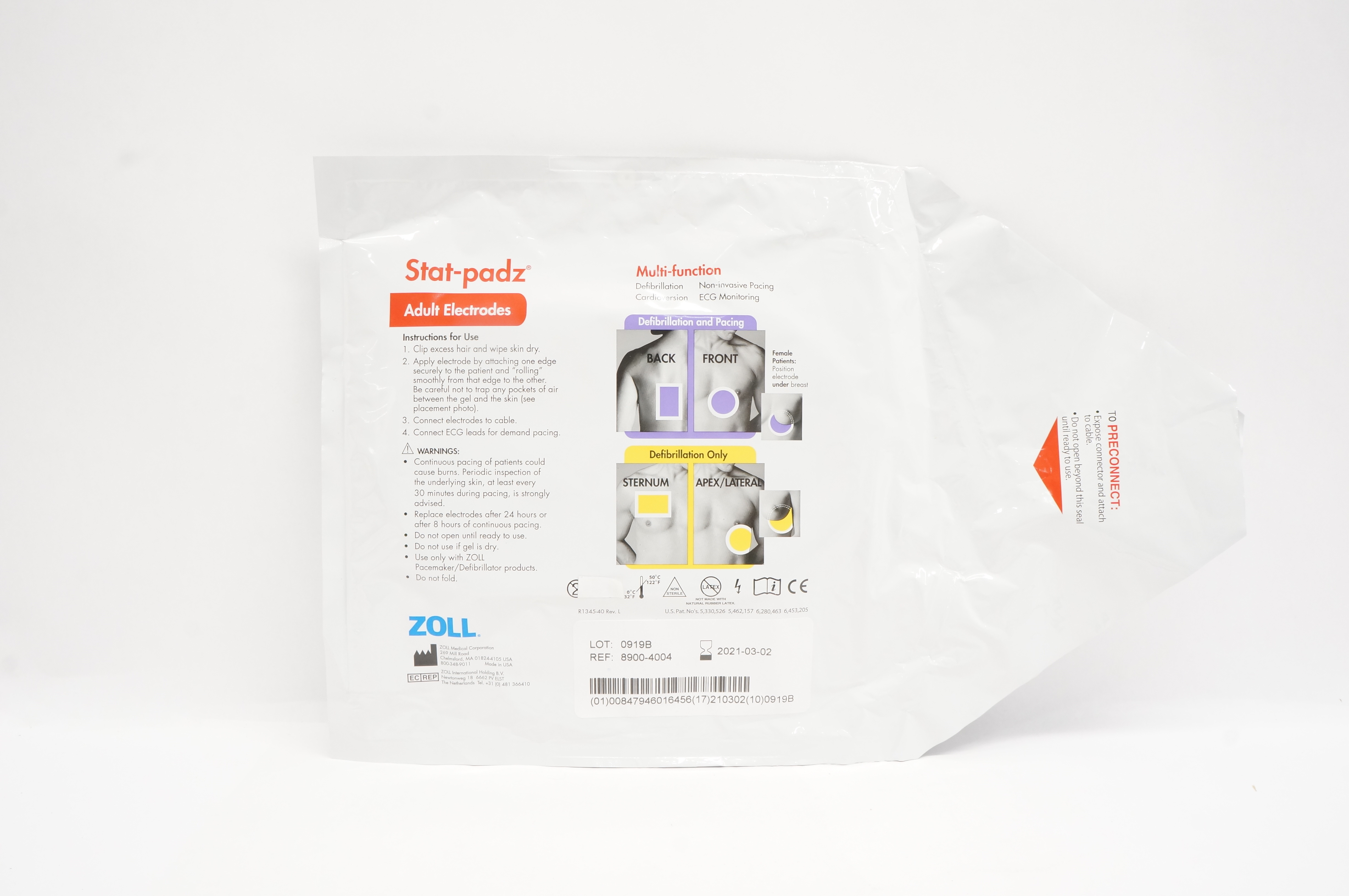 Zoll 8900-4004 Stat-padz Multi-Function Adult Electrodes >8 Years >55 lbs (x)