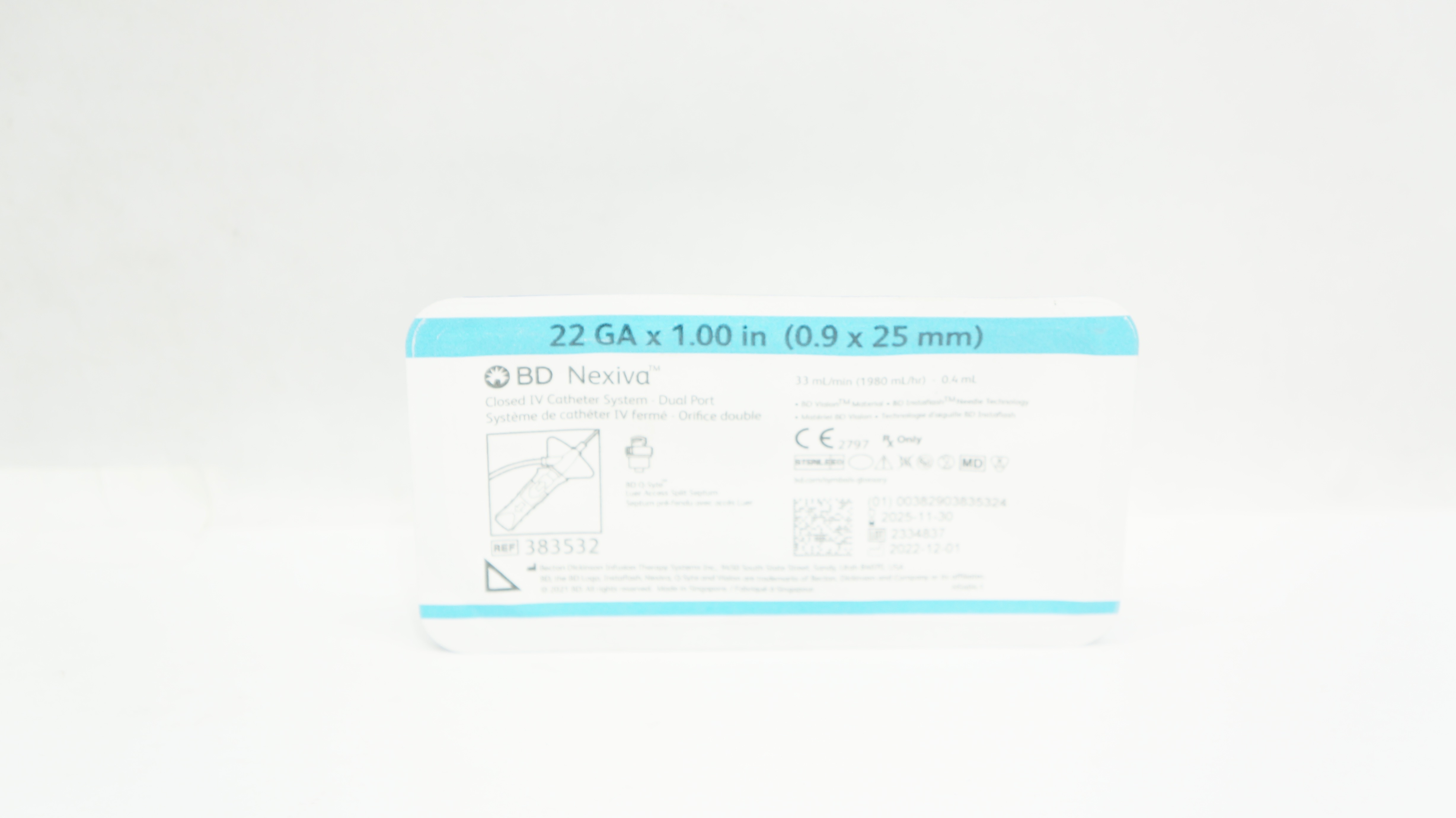 BD 383532 Nexiva Closed IV Cath. System Dual Port 22Ga x 1.00 inch