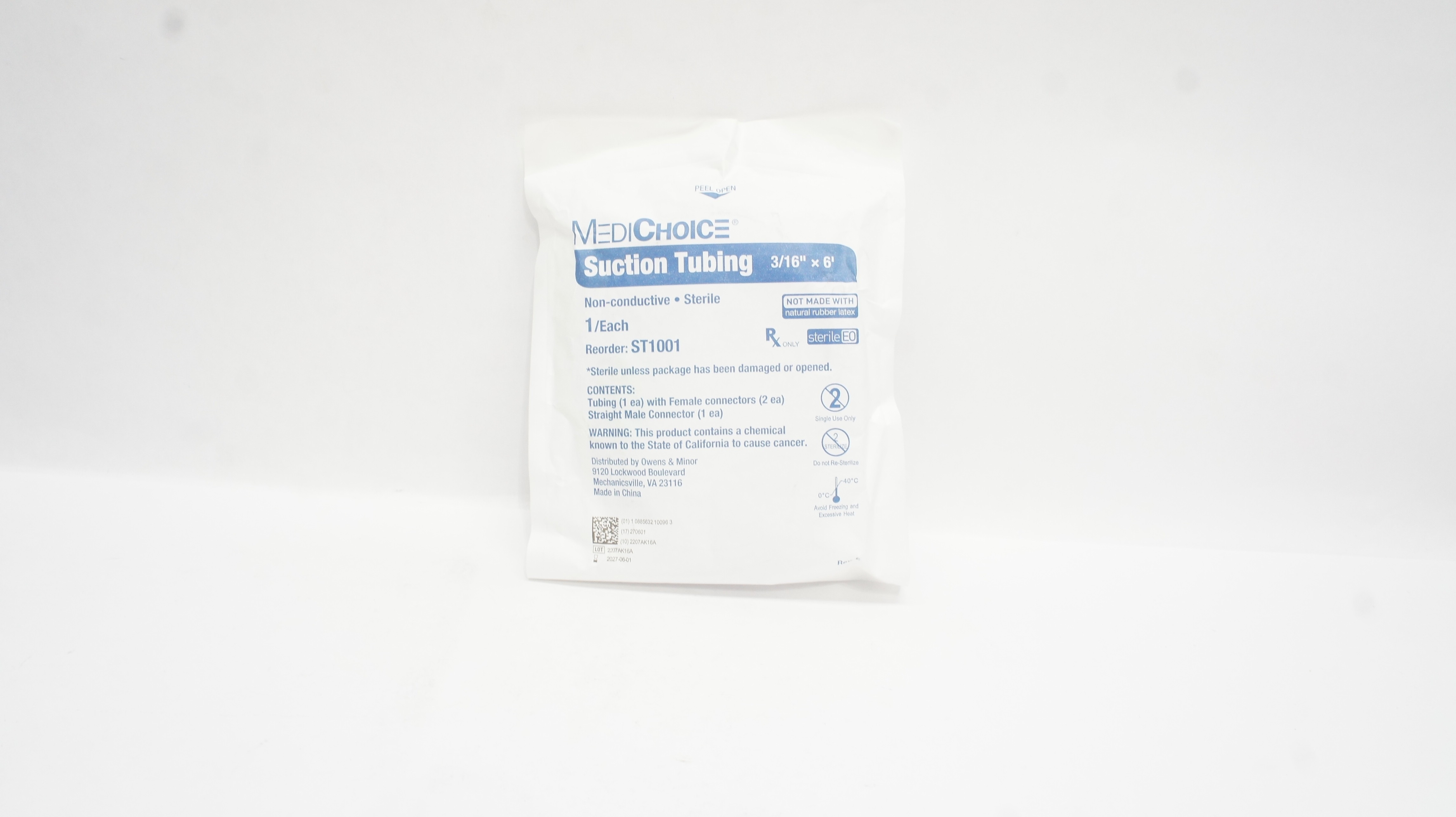 MediChoice ST1001 Suction Tubing Non-Conductive Sterile 3/16inch x 6ft.
