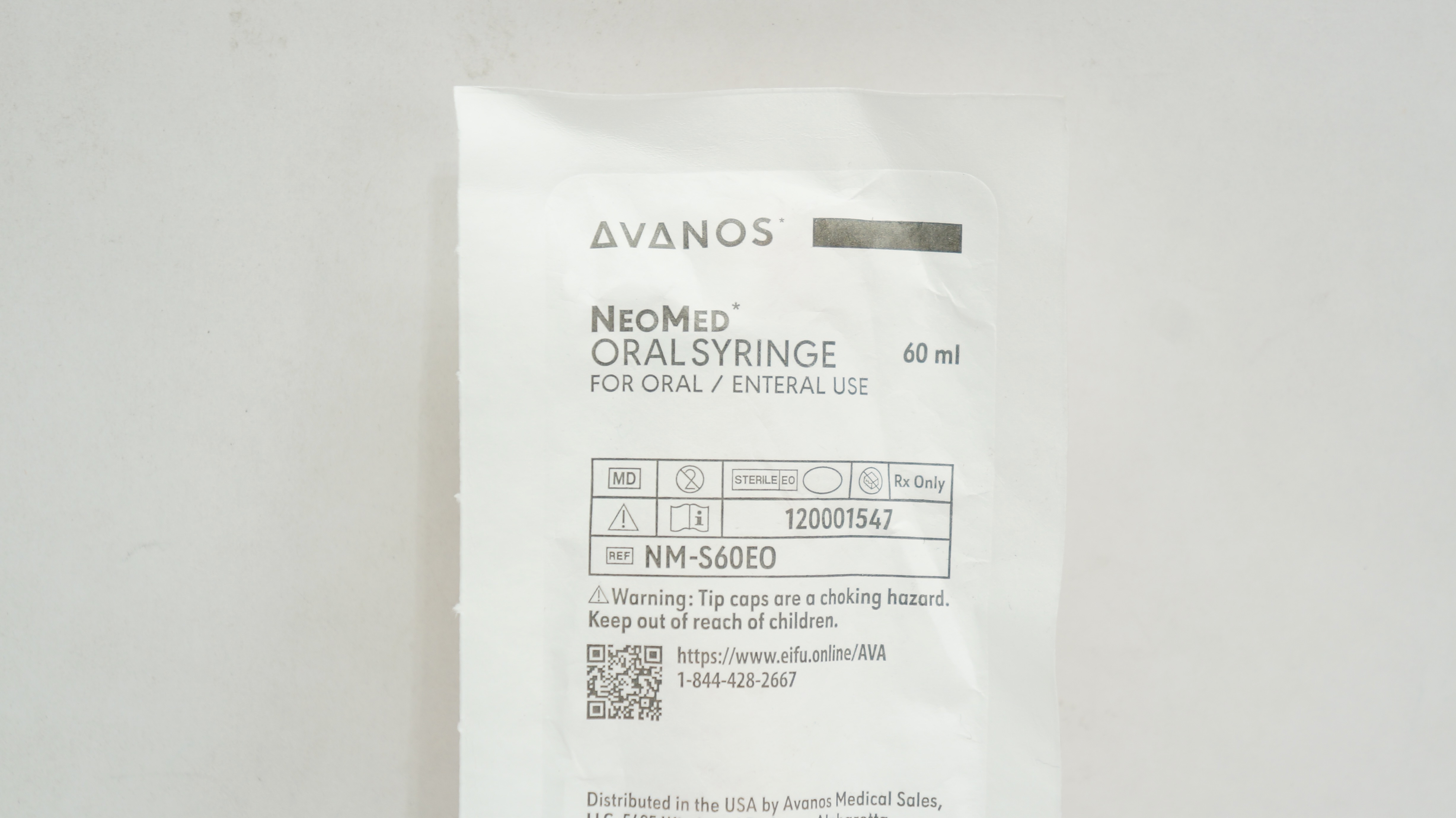 Avanos NM-S60EO NeoMed Oral Syringe for Oral/Enteral Use 60mL