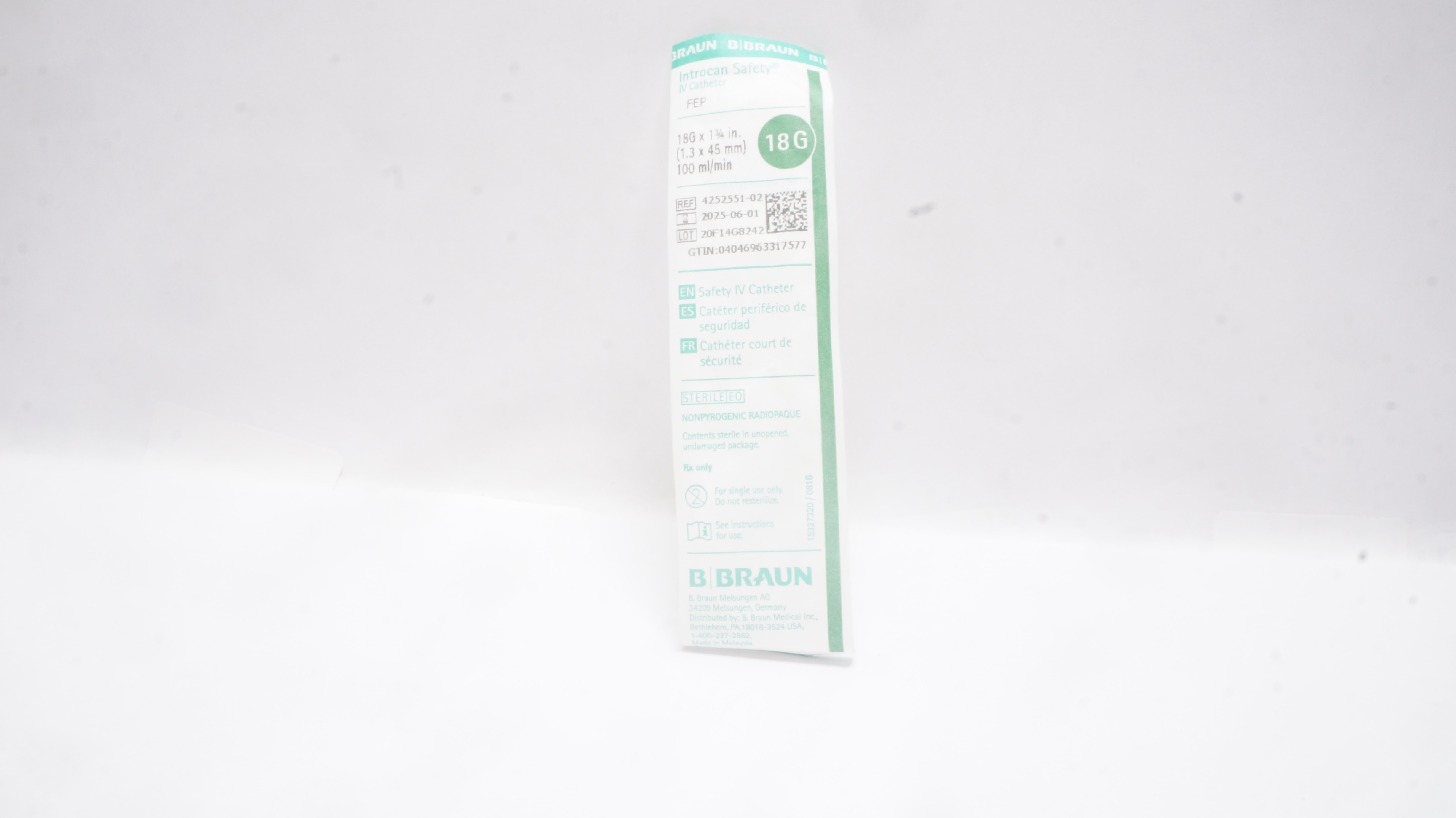 Braun 4252551-02 Introcan Safety IV Cath. 18G x 1 3/4inch 100ml/min