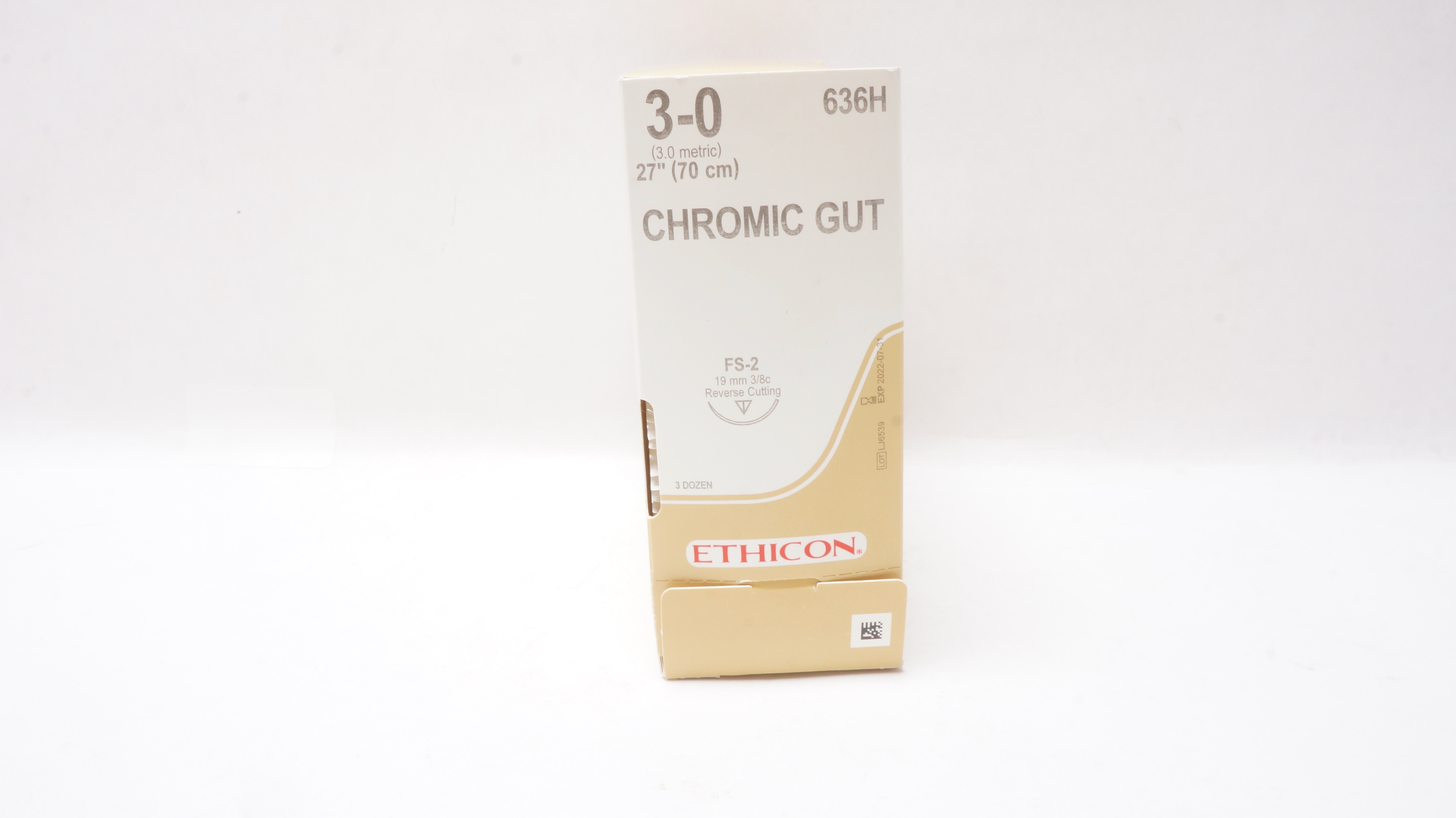 Ethicon 636H 3-0 ChromicGut FS-2 19mm 3/8c Reverse Cutting 27inch(x) - Box of 36