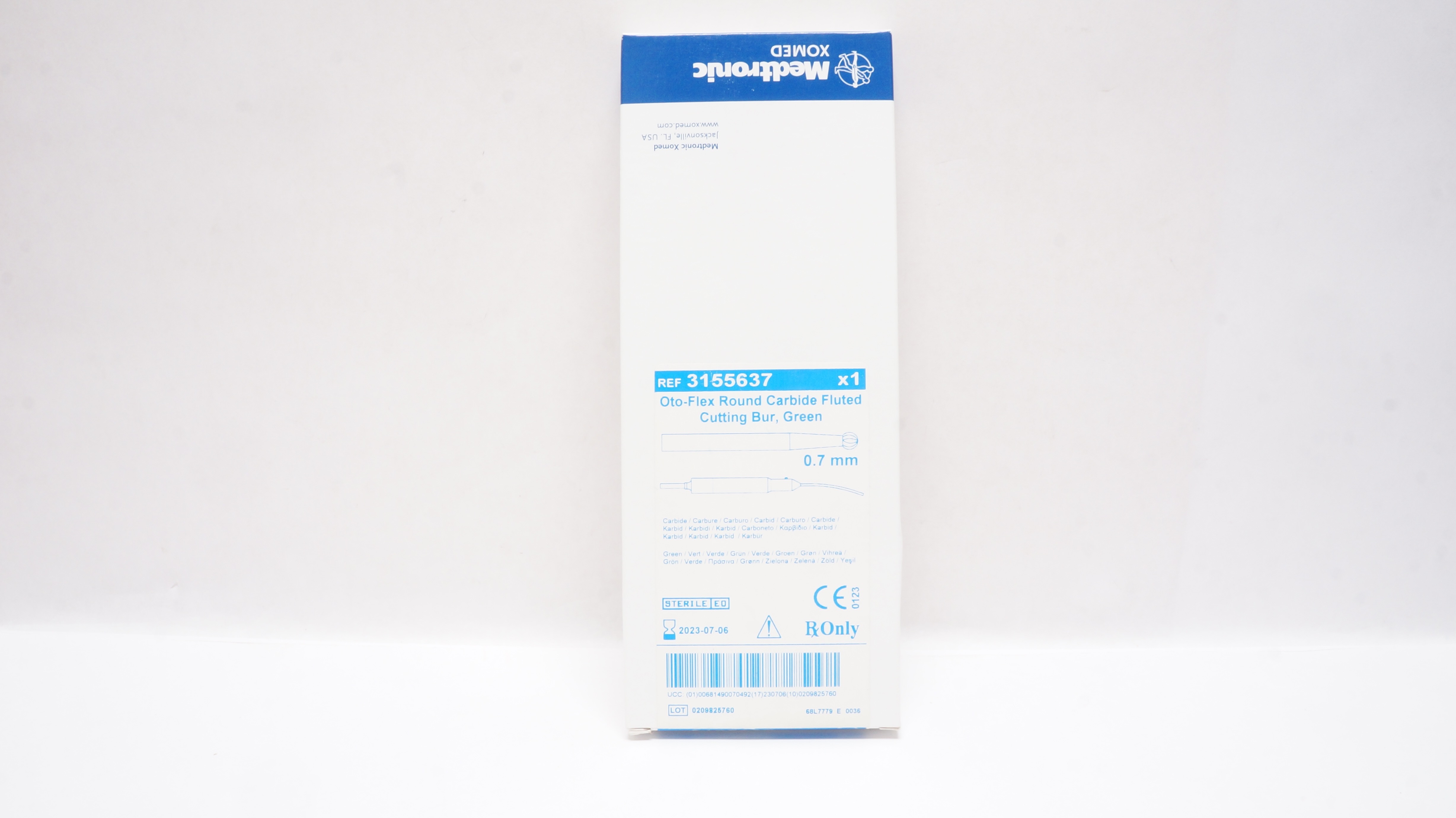 Medtronic 3155637 Oto-Flex Round Carbide Fluted Cutting Bur Green 0.7mm (x)