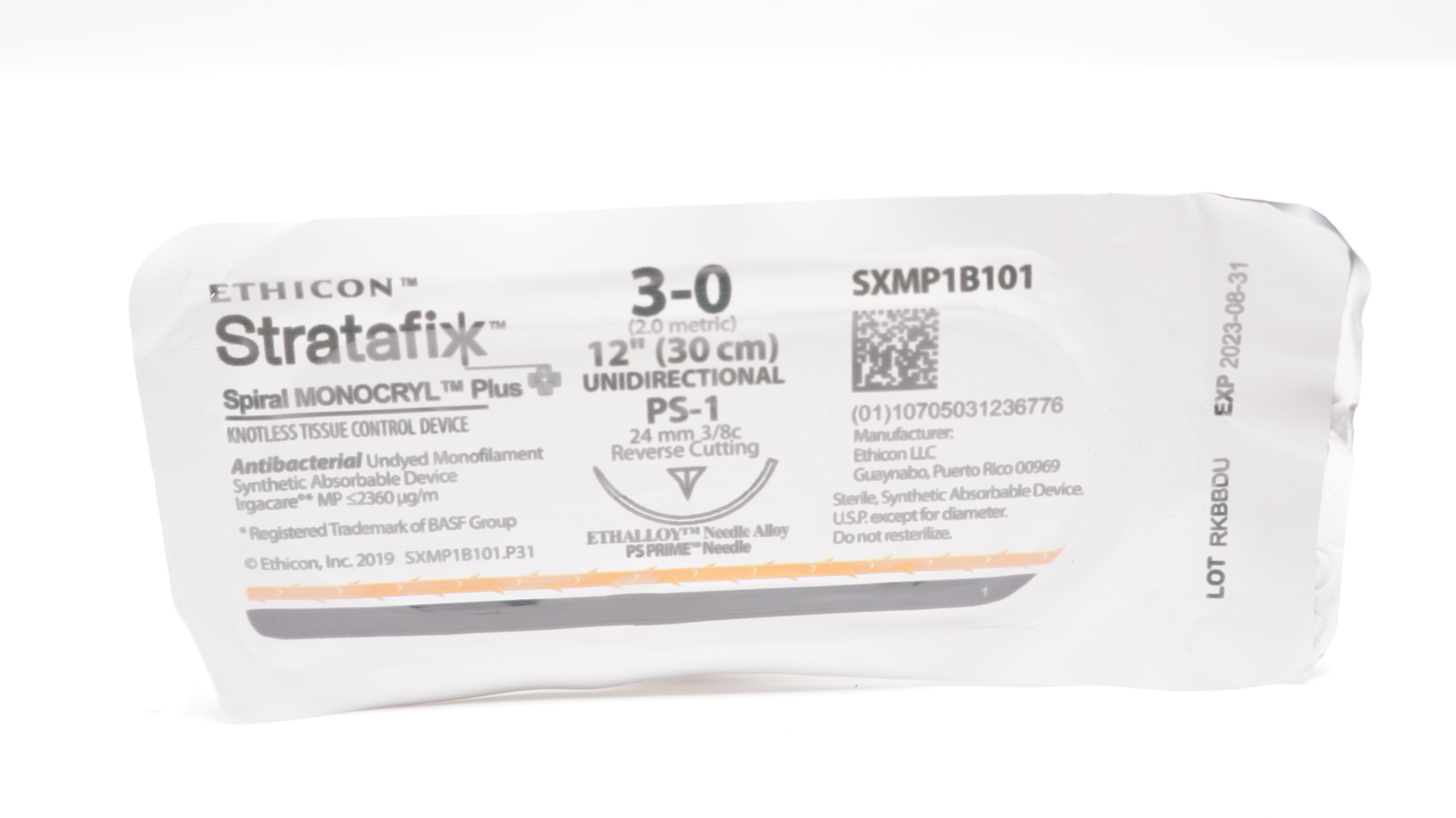 Ethicon SXMP1B101 3-0 Stratafix Device PS-1 24mm 3/8c Reverse Cutting 12inch (x)