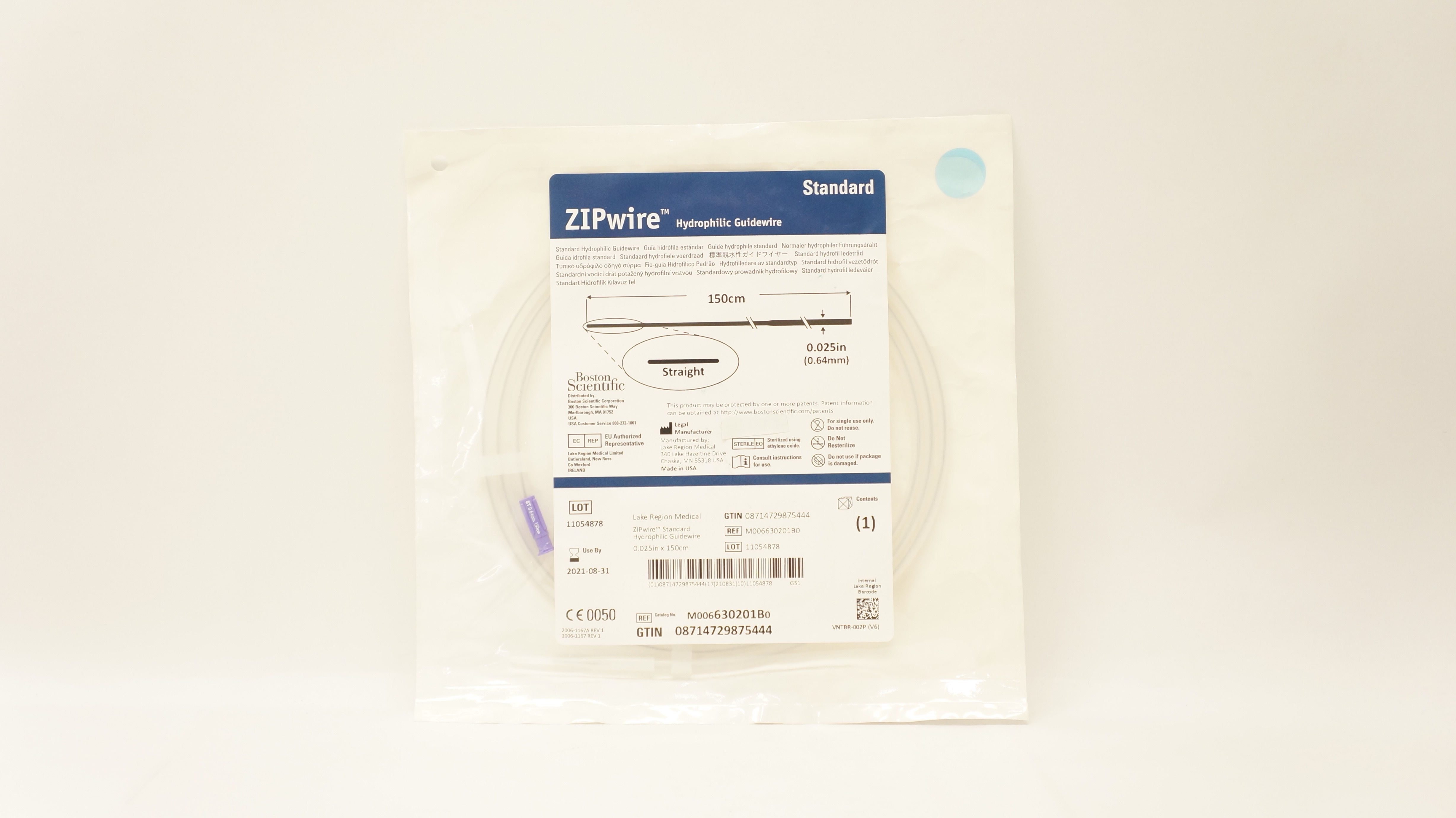 Boston Scientific 630201B ZIPwire Hydrophilic Guidewire 150cmx0.025inch (x)