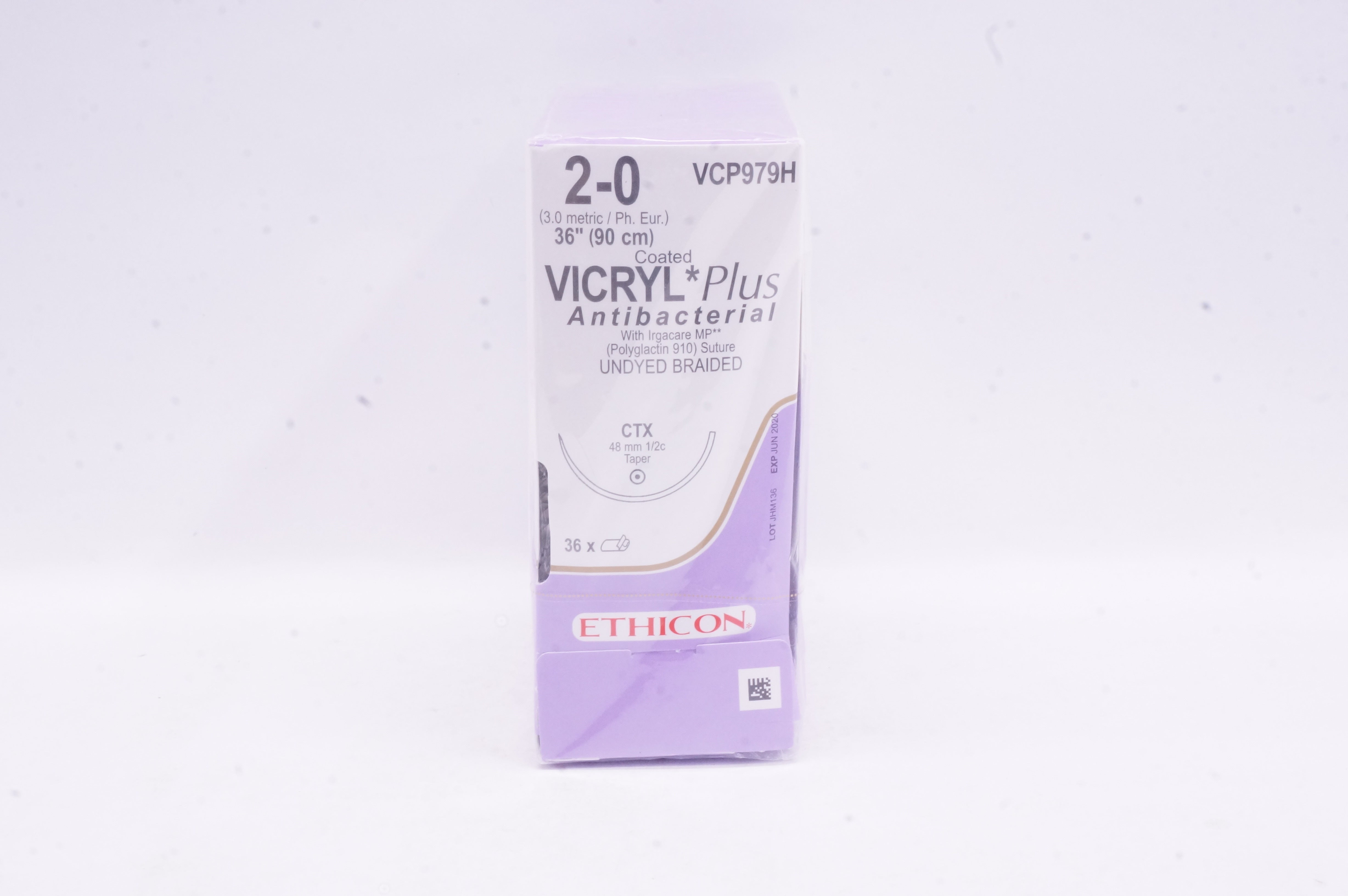 Ethicon VCP979H 2-0 VICRYL Plus CTX 48mm 1/2c 3Taper 36inch (x) - Box of 36