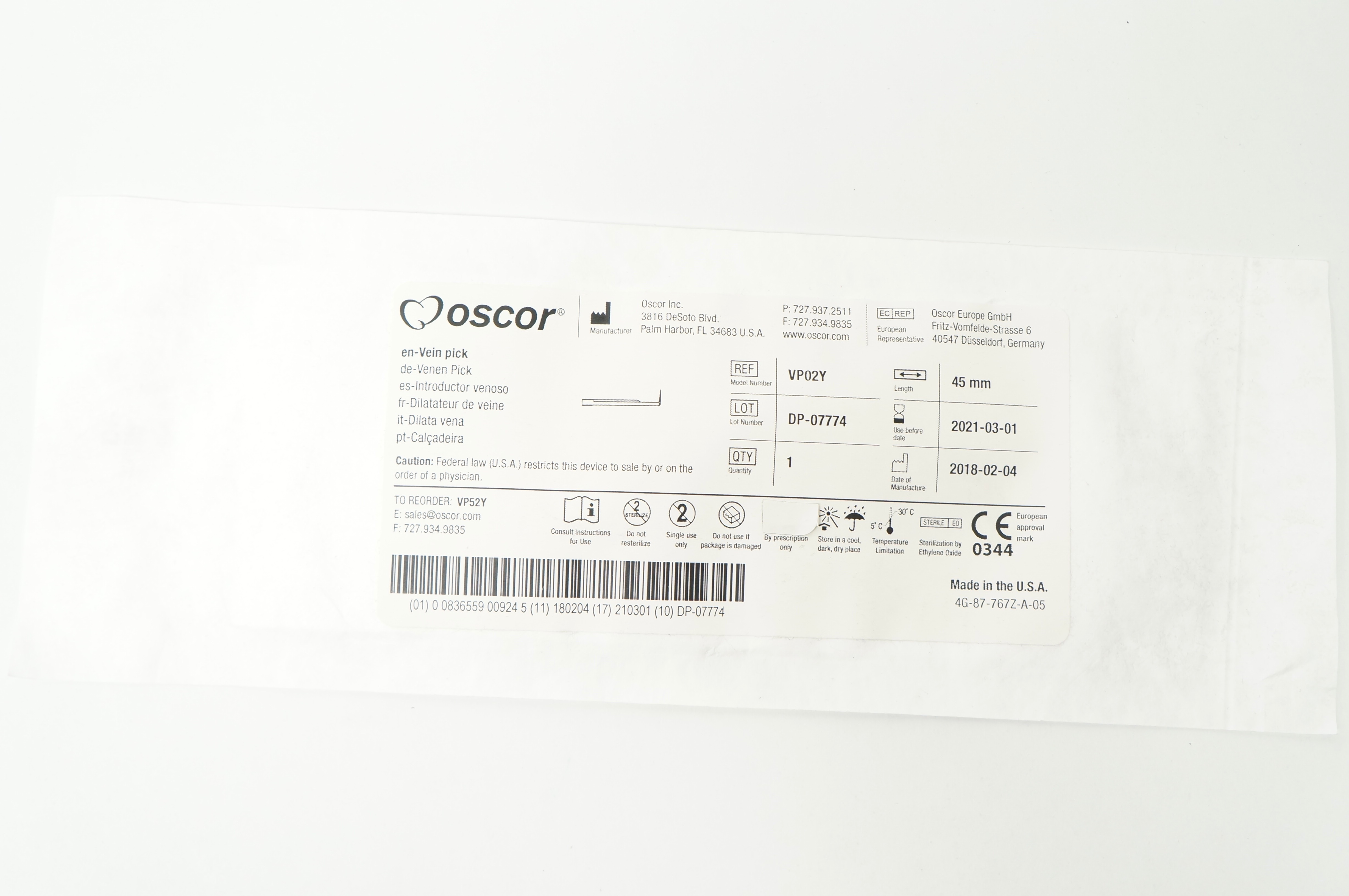 Oscor VP02Y Vein Pick 45mm (x)