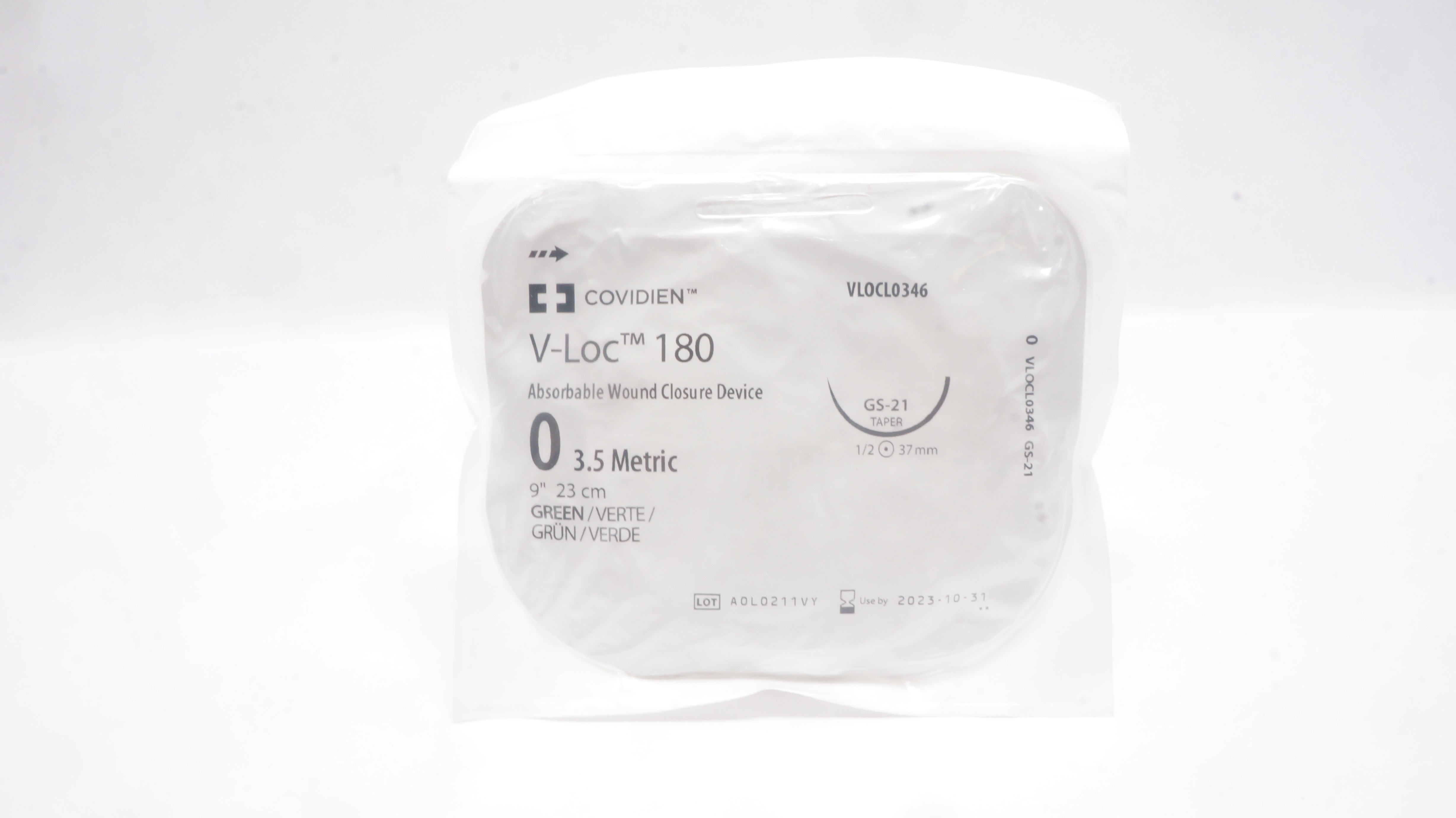 Covidien VLOCL0346 0 V-Loc 180 Wound Closure Device GS-21 1/2 37mm, 9 inch