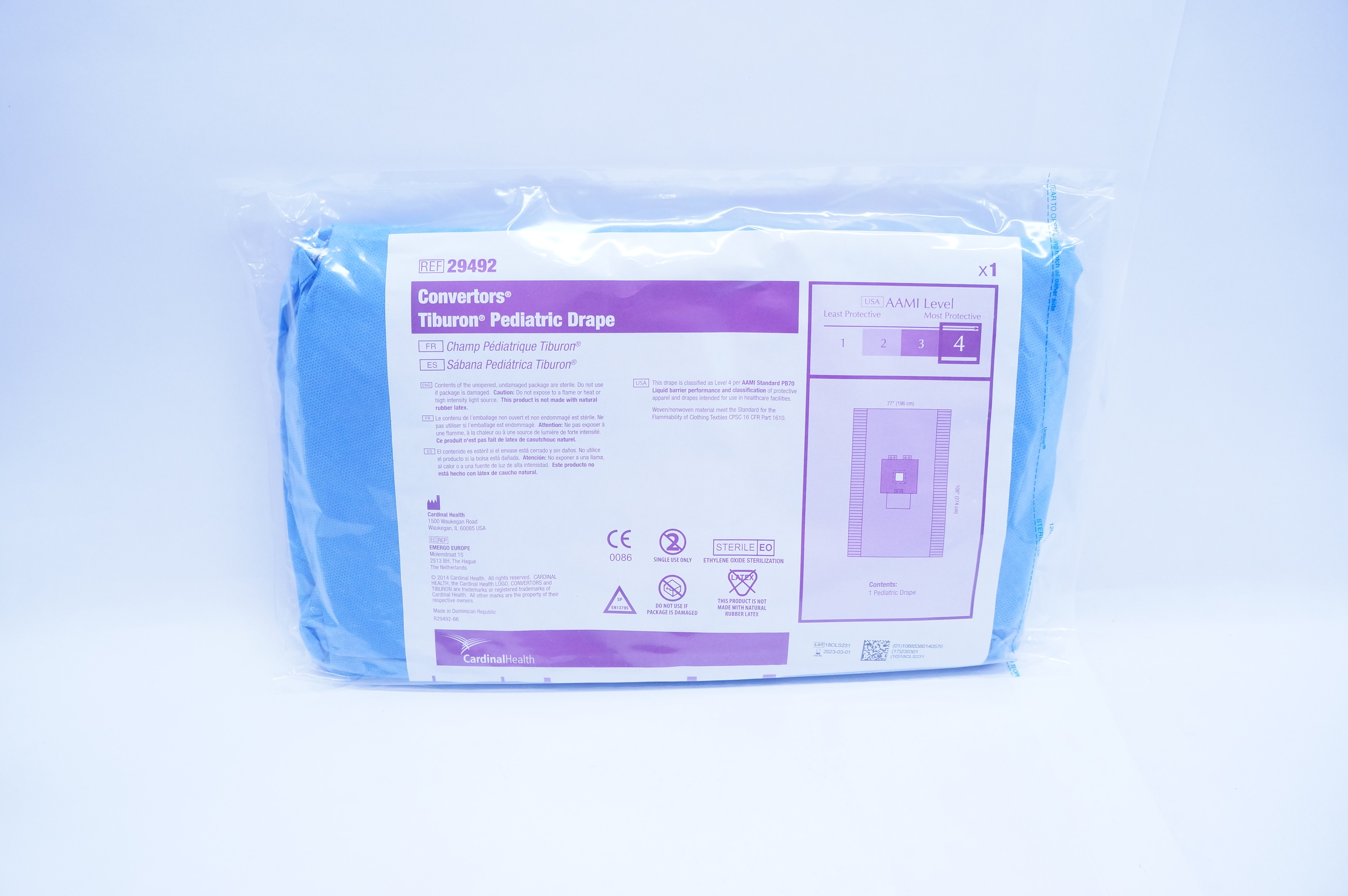 Cardinal Health 29492 Convertors Tiburon Pediatric Drape 77inch x 108inch