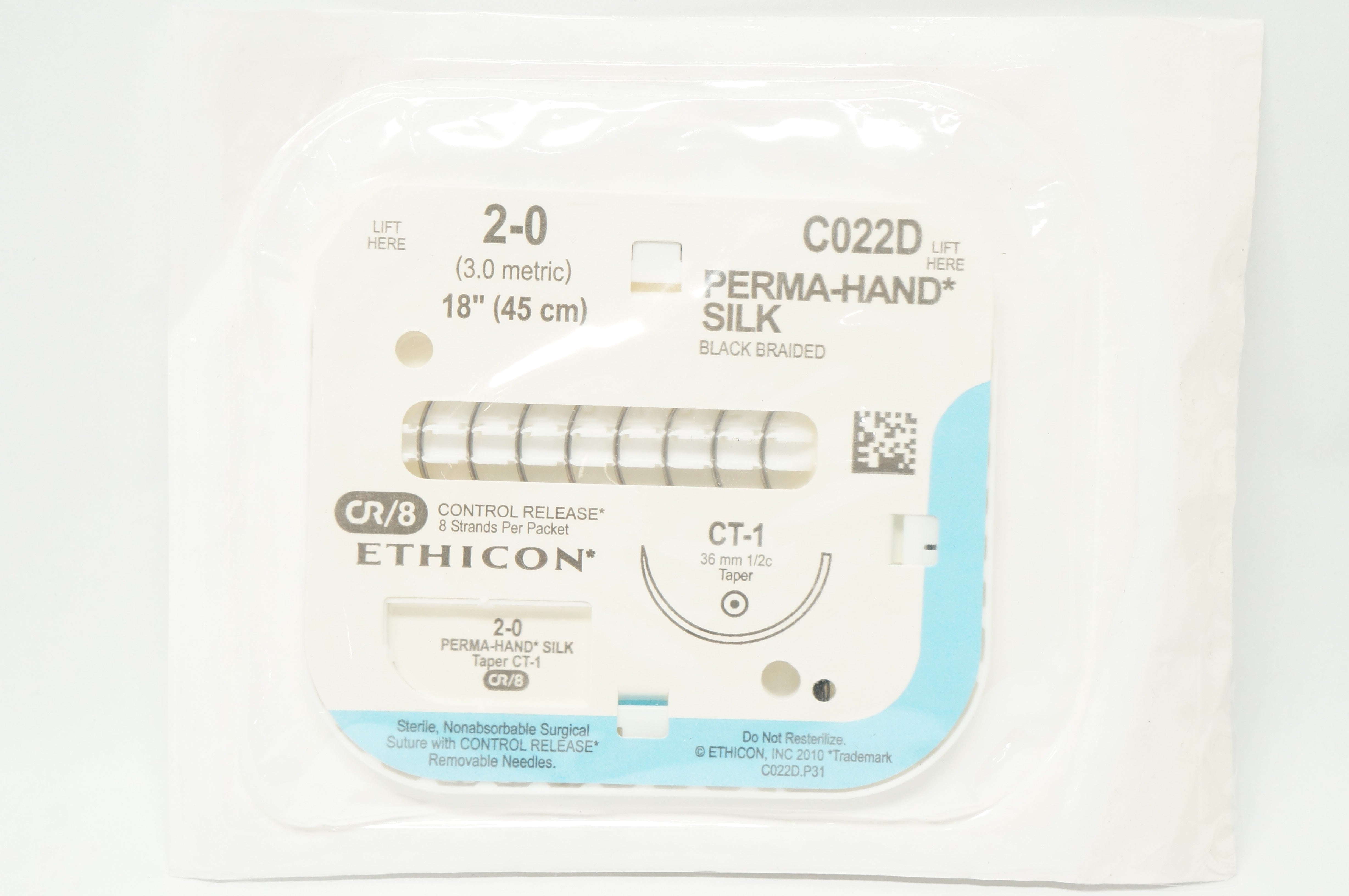 Ethicon C022D 2-0 Perma-Hand Silk Surgical Stre CT-1 36mm 1/2c Taper 18 inch (x)