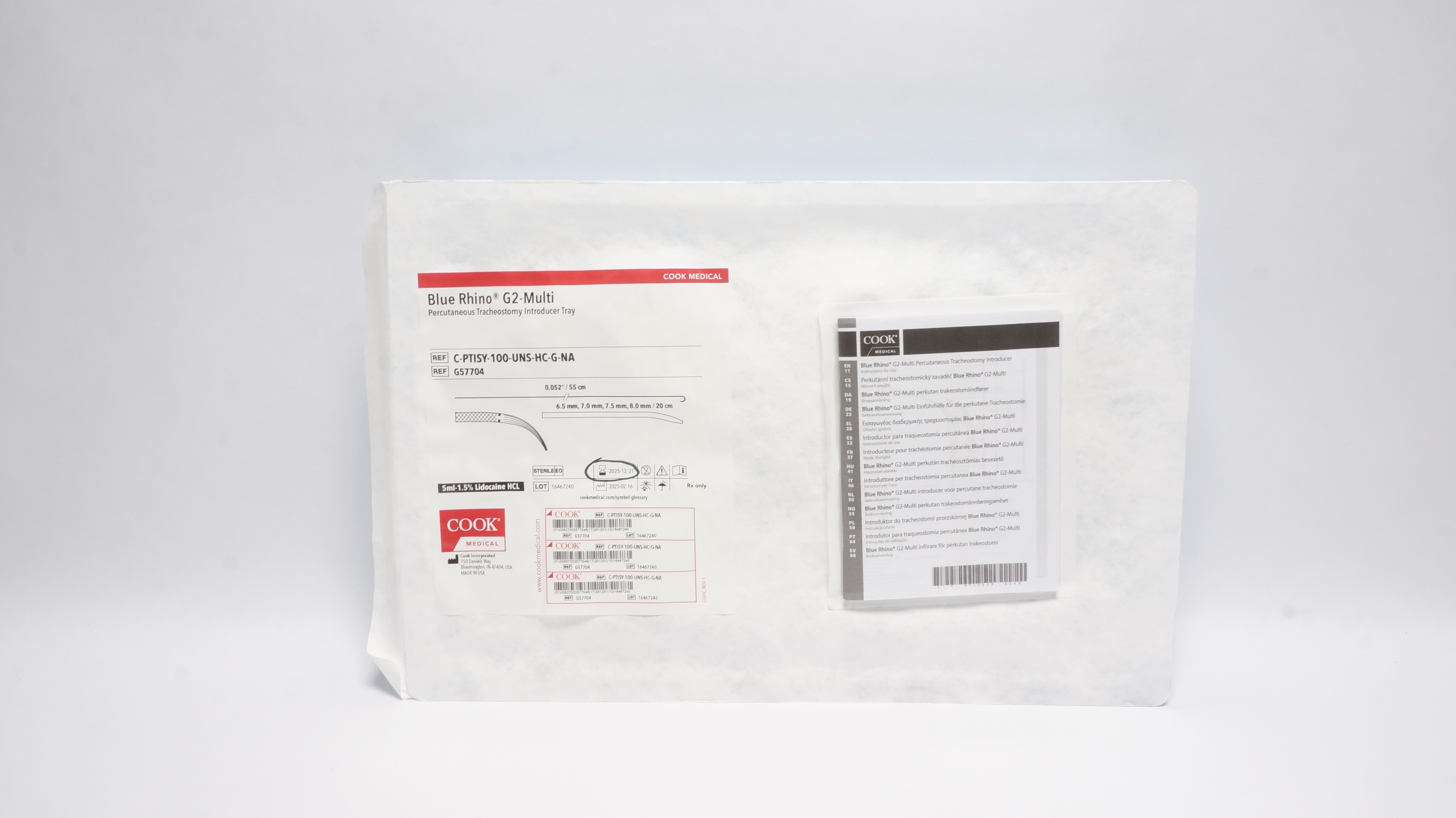 Cook Medical G57704 Blue Rhino Percutaneous Tracheostomy Introducer Tray (x)