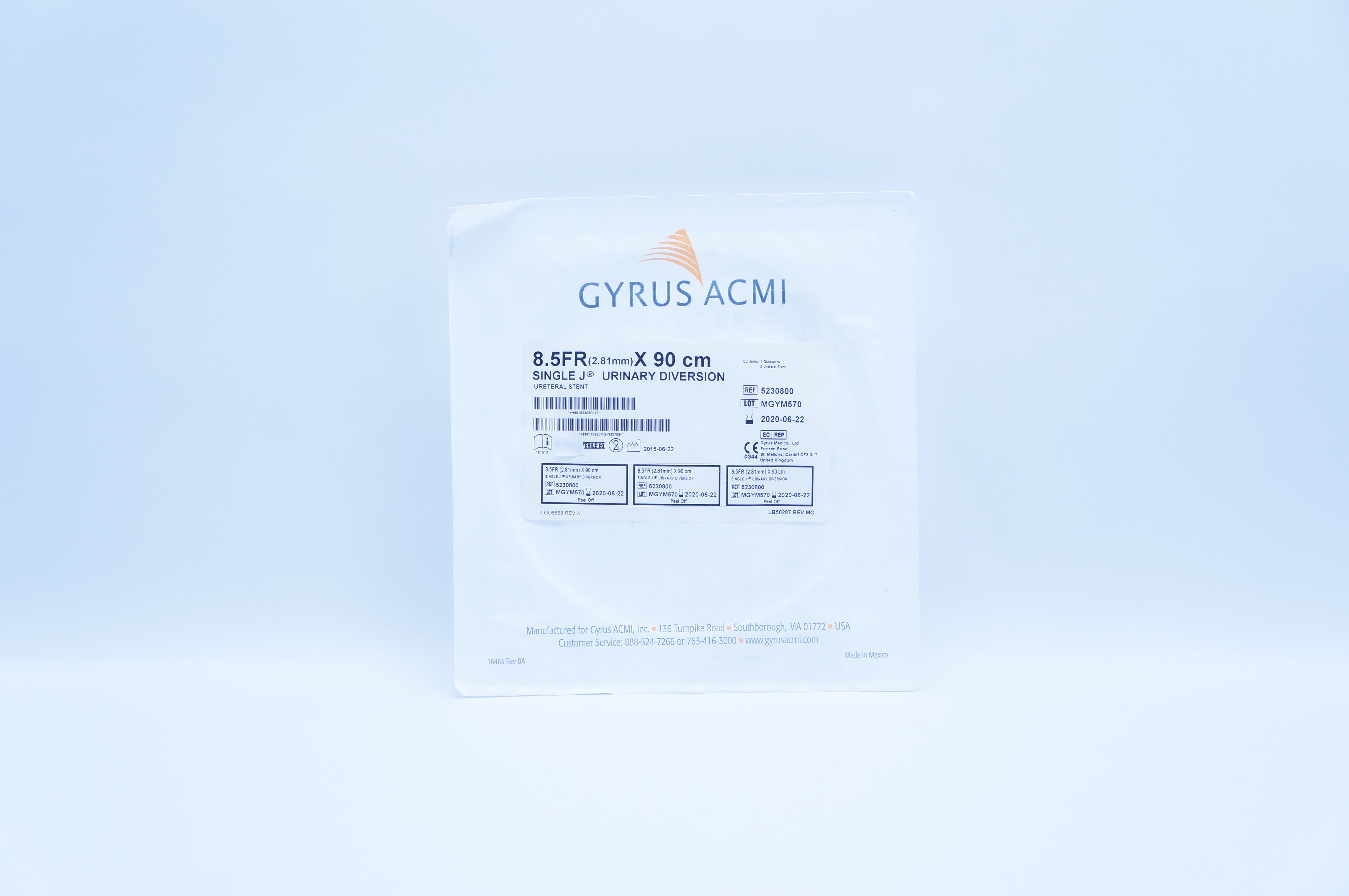 Gyrus ACMI 5230800 Single J Urinary Diversion Ureteral Stnt 8.5Fr x 90cm (x)