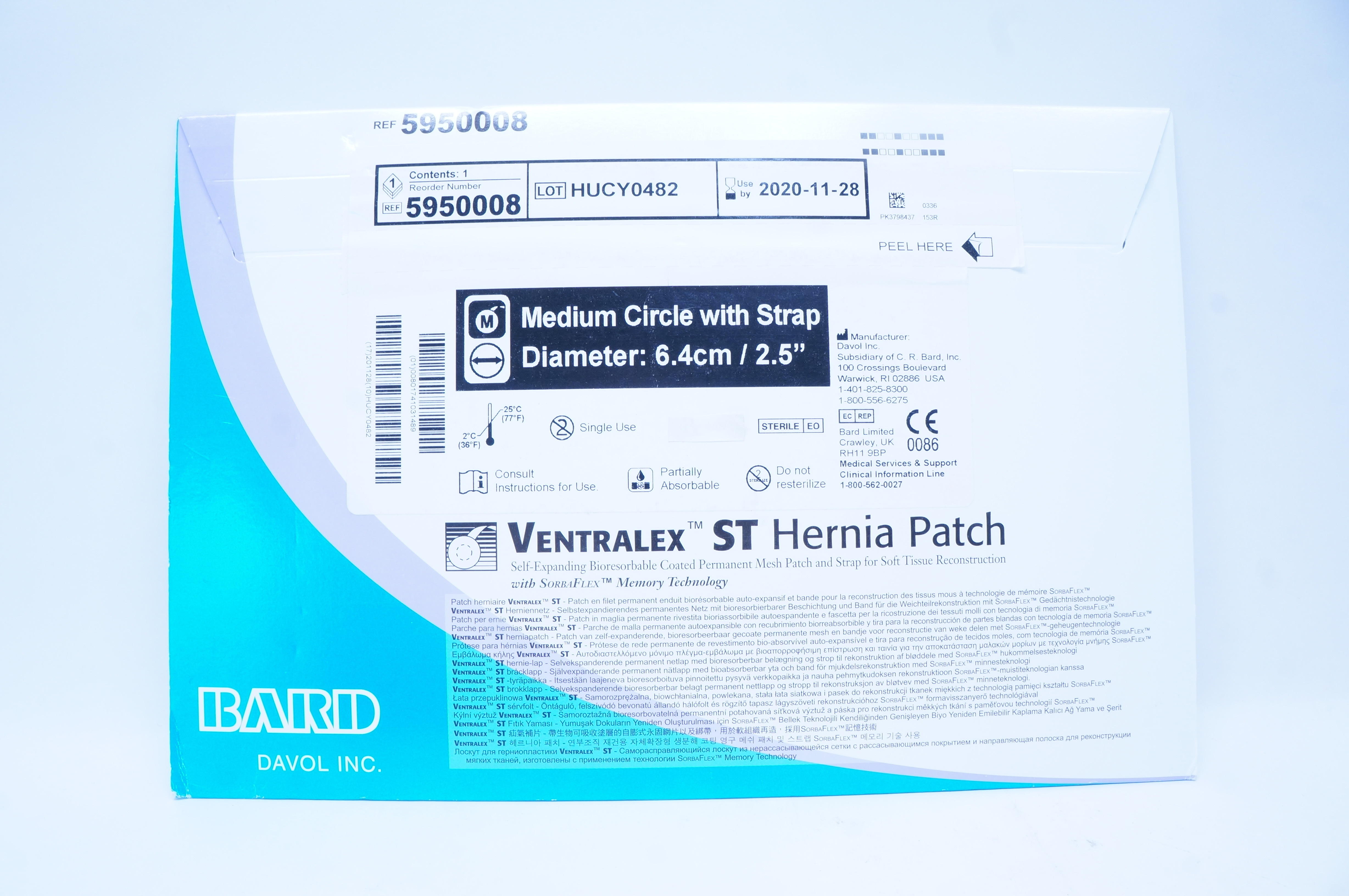 Bard 5950008 Davol Ventralex ST Hernia Patch,Medium Circle with Strap 2.5in. (x)