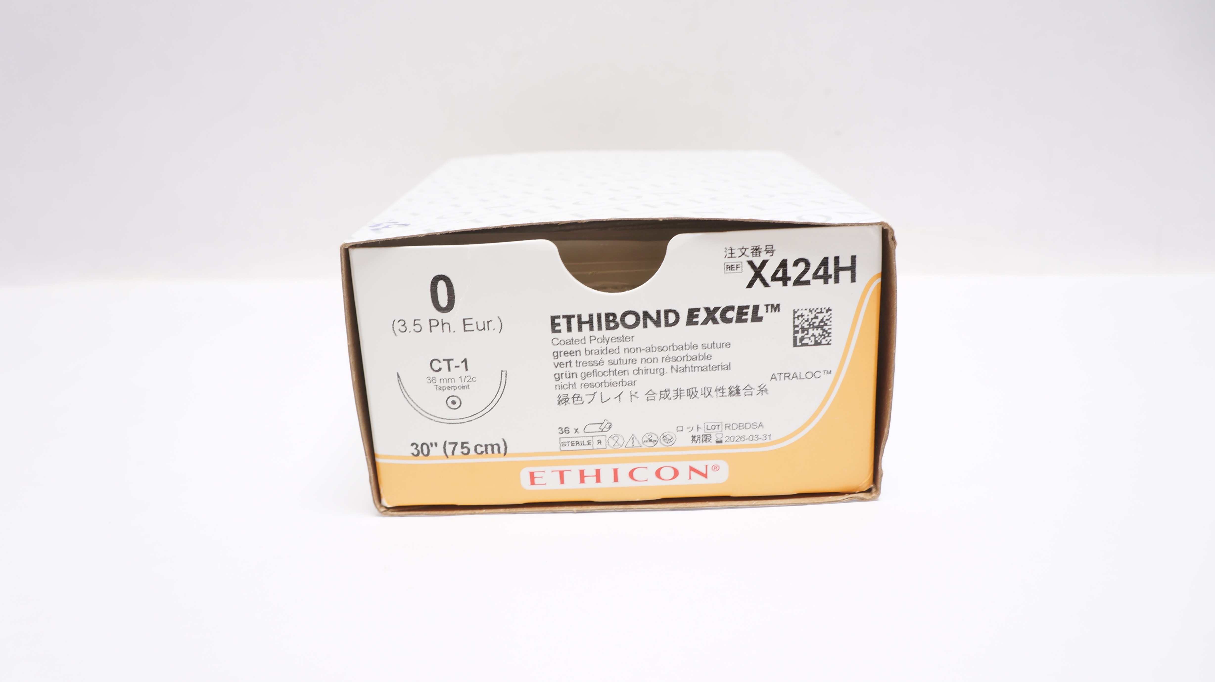 Ethicon X424H 0 ETHIBOND EXCEL, CT-1, 36mm 1/2c Taper, 30inch - Box of 33