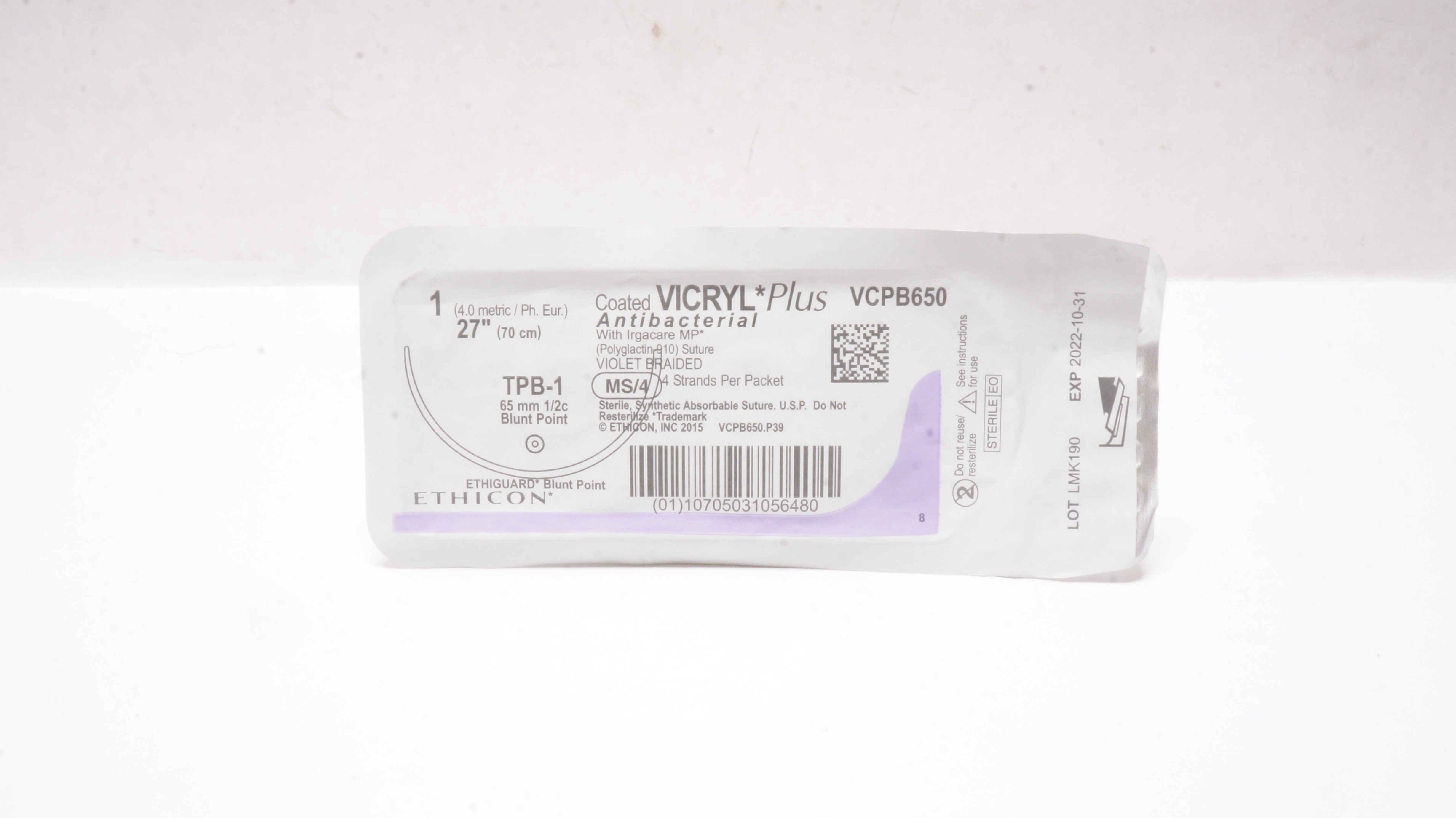 Ethicon VCPB650 1 Coated VICRYL Plus TPB-1 65mm 1/2c Blunt Point 27 inch (x)