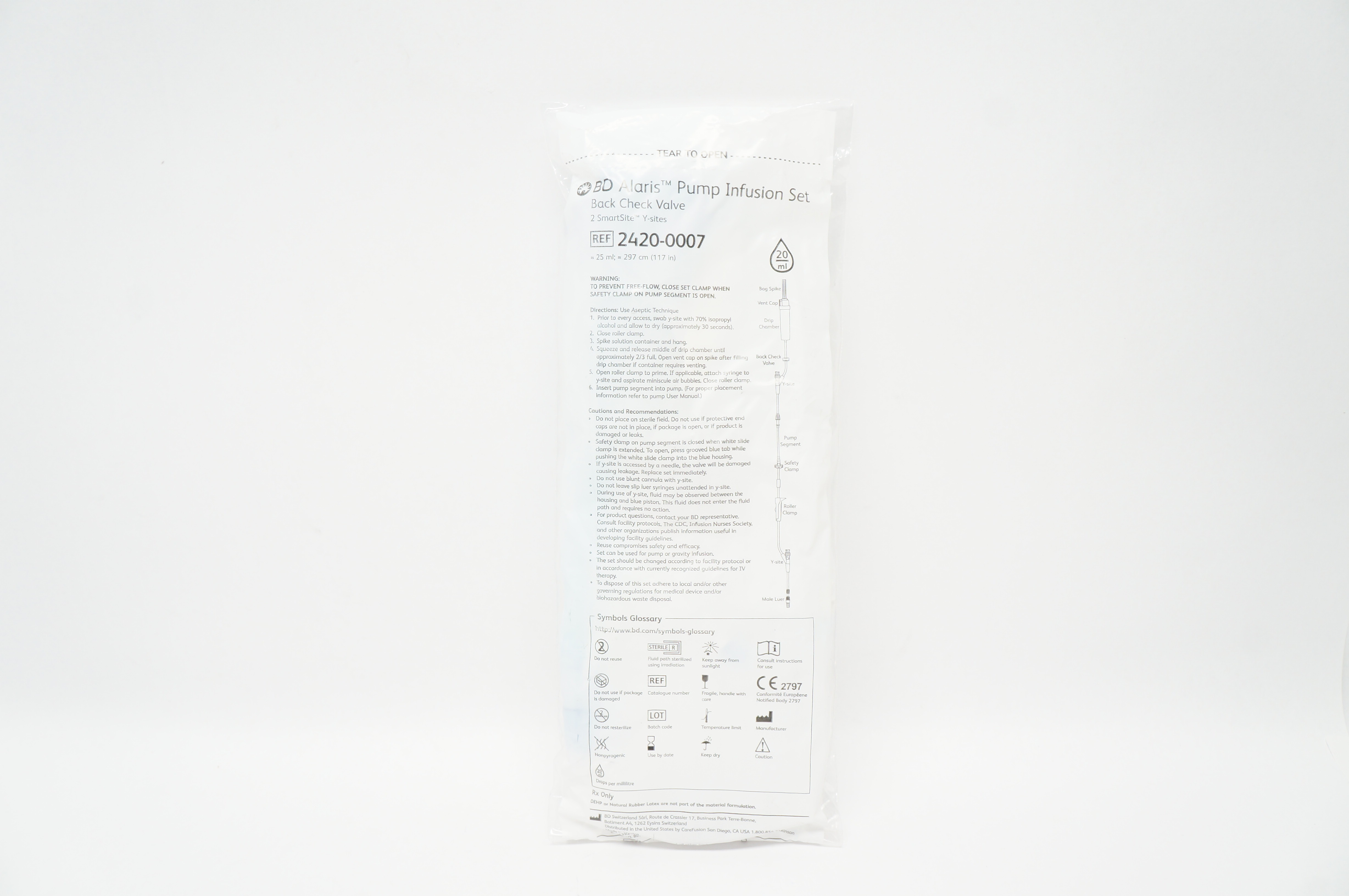 BD 2420-0007 Alaris Pump Infusion Set Back Check Valve 117 inch x 20ml (x)