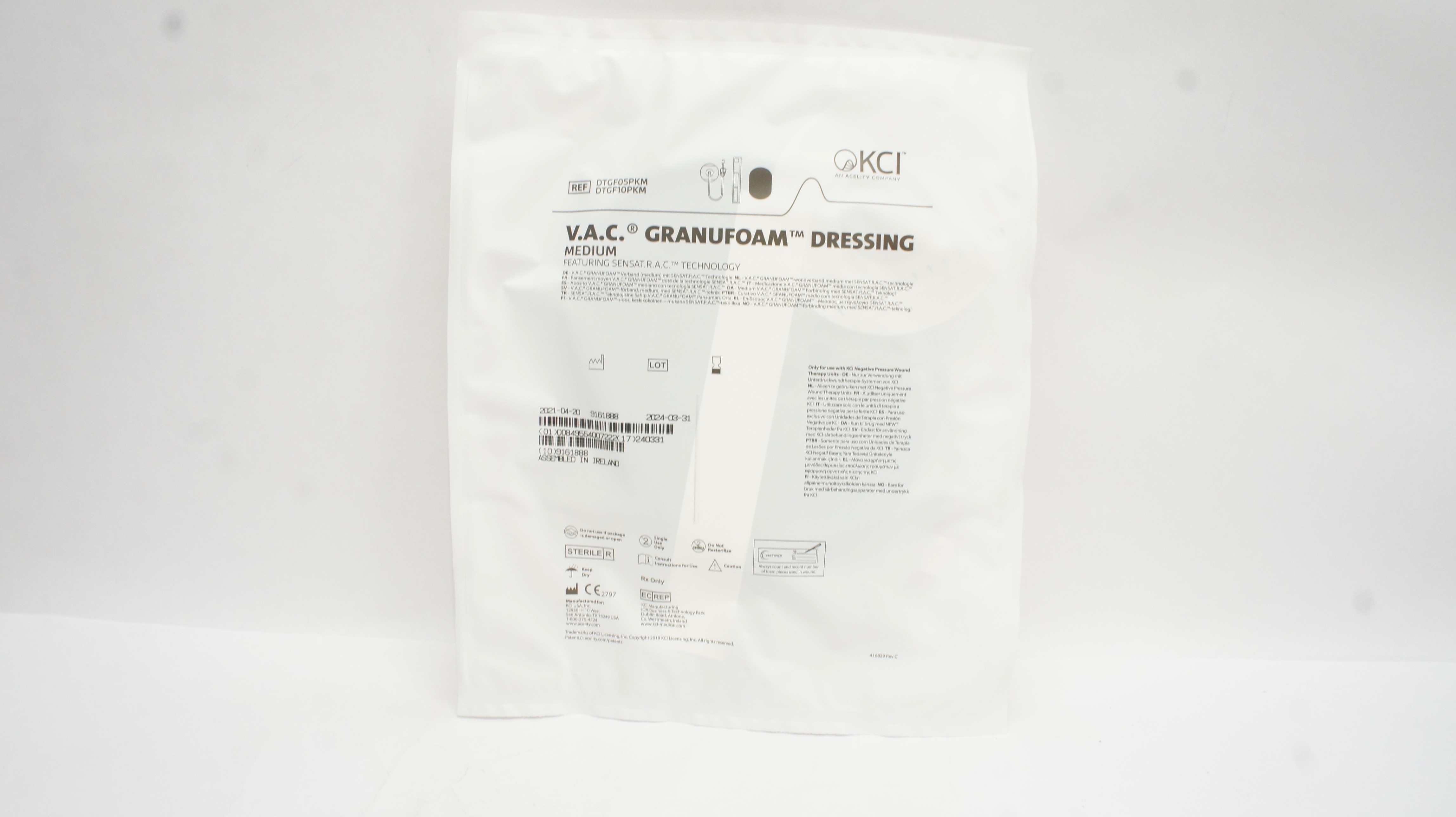 KCI DTGF05PKM/DTGF10PKM V.A.C. Dermatac Drape Granufoam Dressing Medium