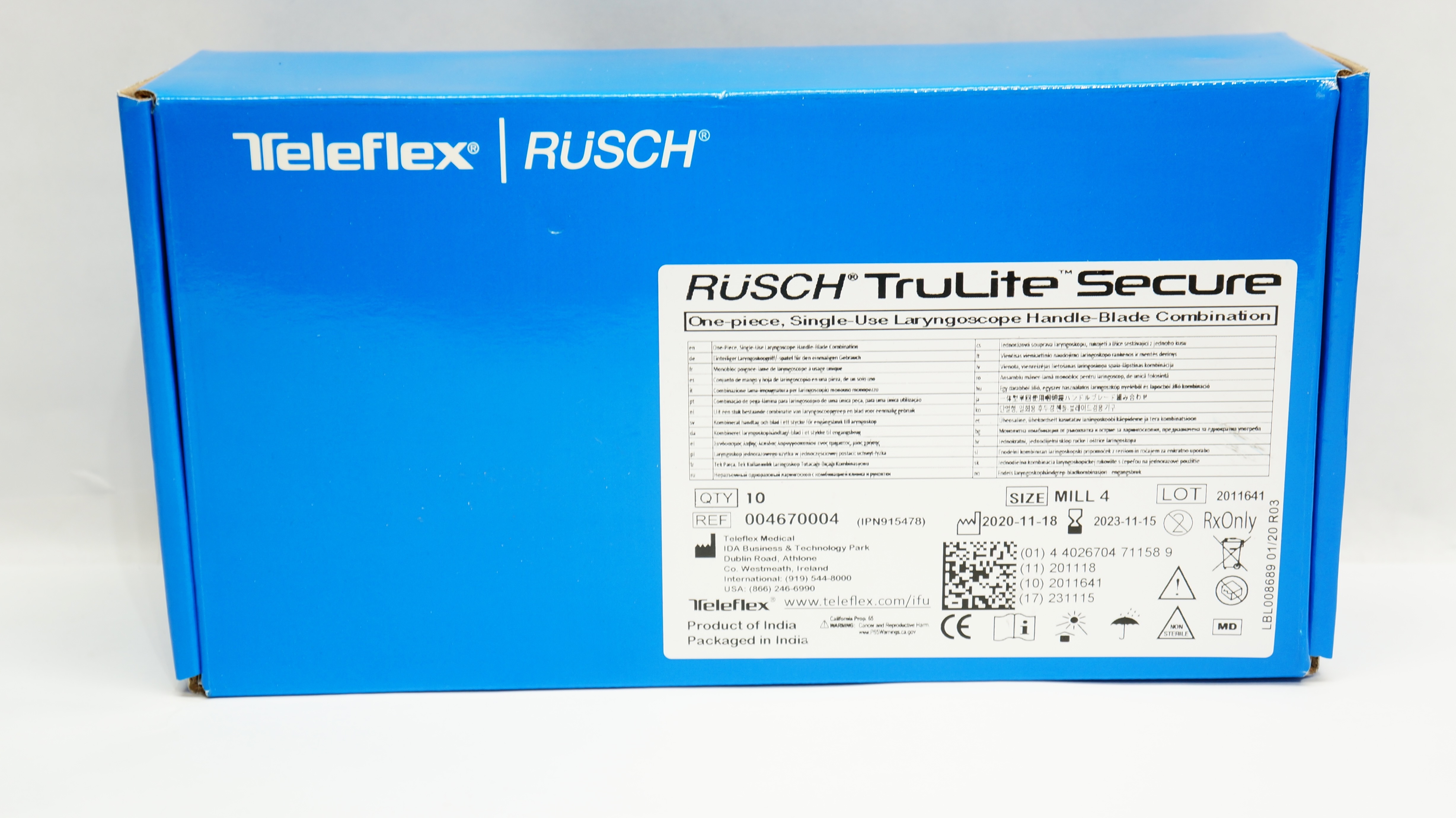 Teleflex 004670004 Rusch Laryngoscope Handle-Blade Combination Mill4 - Box of 10