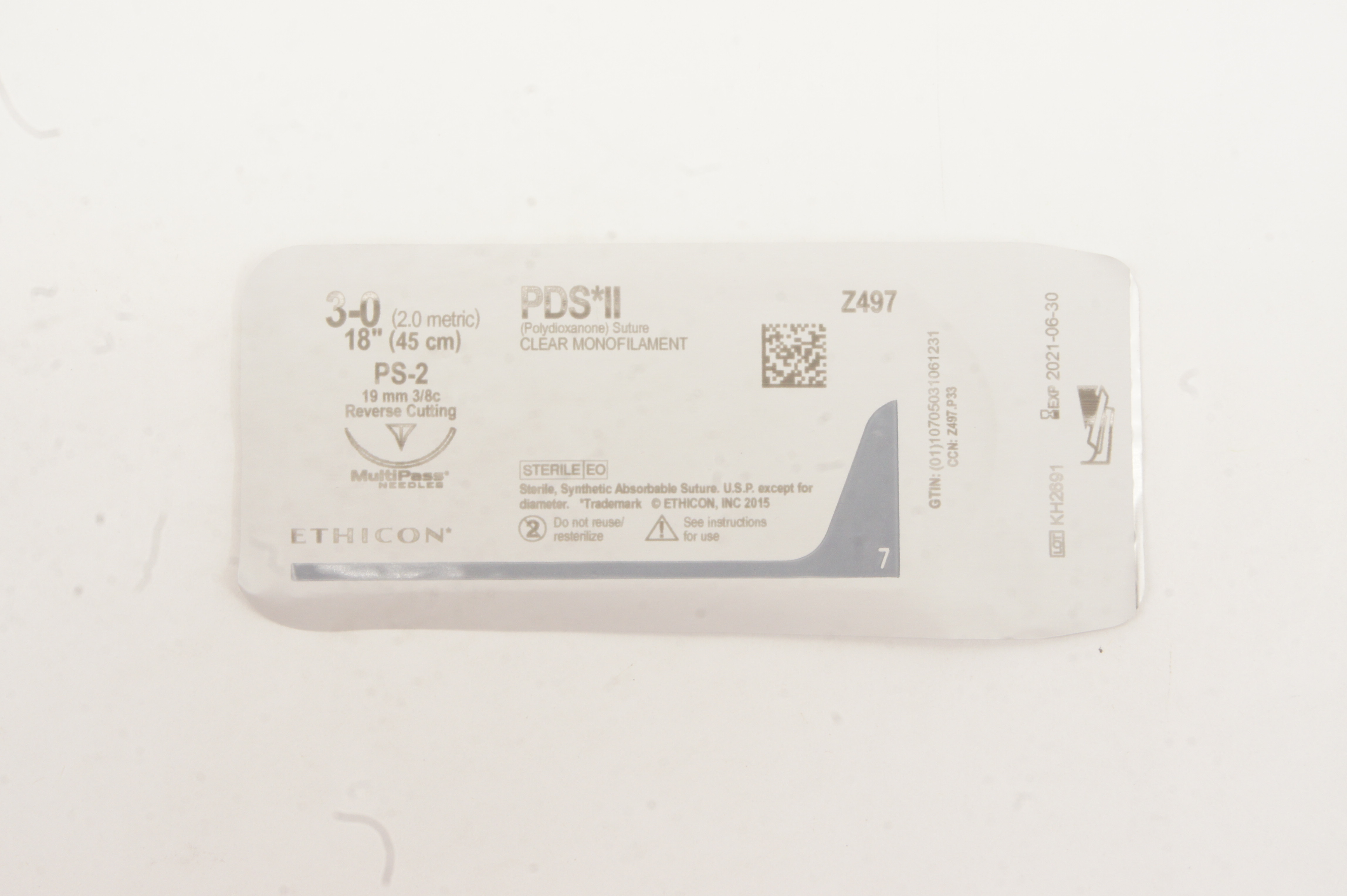 Ethicon Z497 3-0 PDS II, PS-2, 19mm 3/8c Reverse Cutting, 18inch