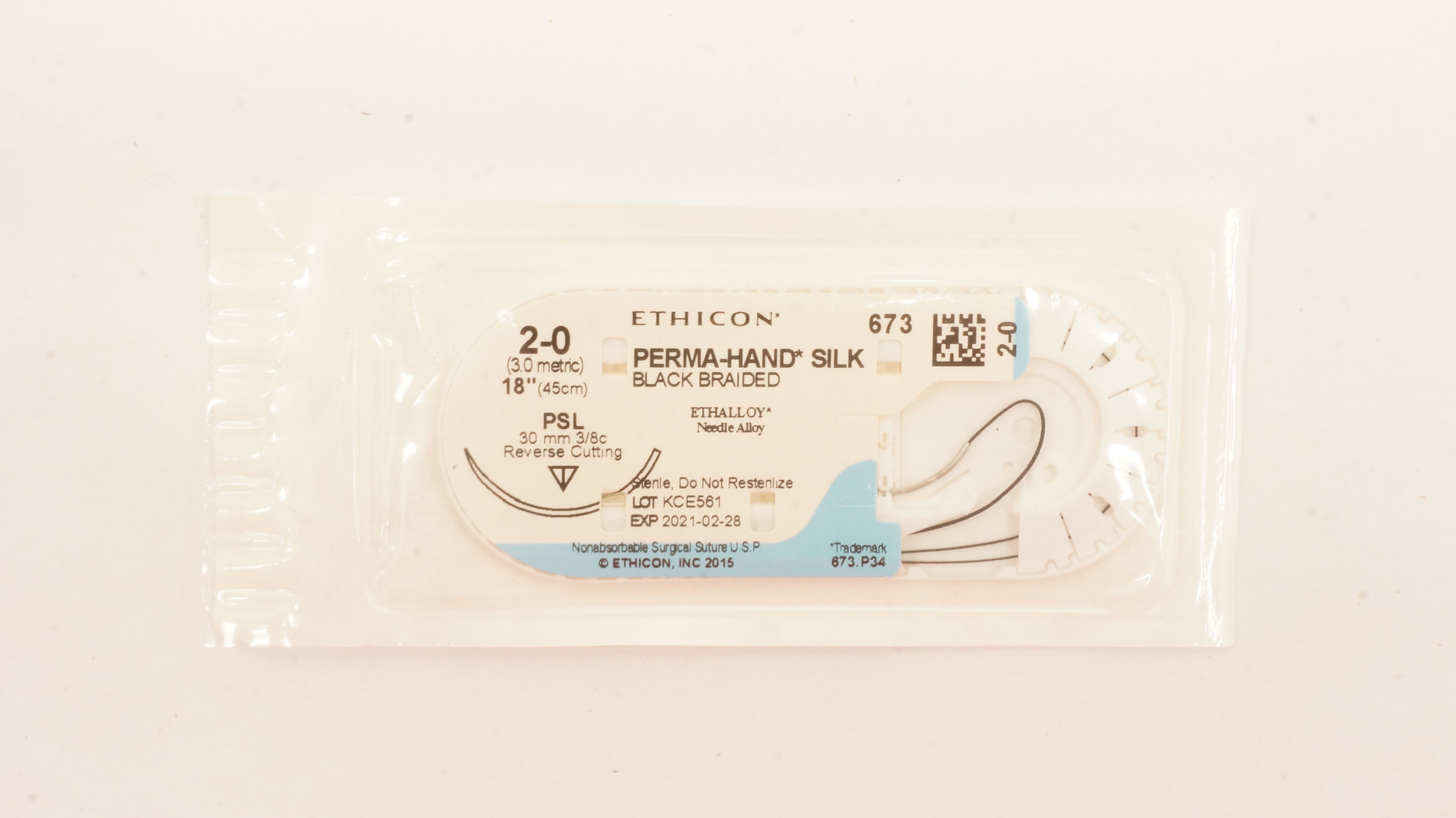 Ethicon 673 2-0 PERMA-HAND SILK PSL 30mm 3/8c Reverse Cutting 18inch (x)