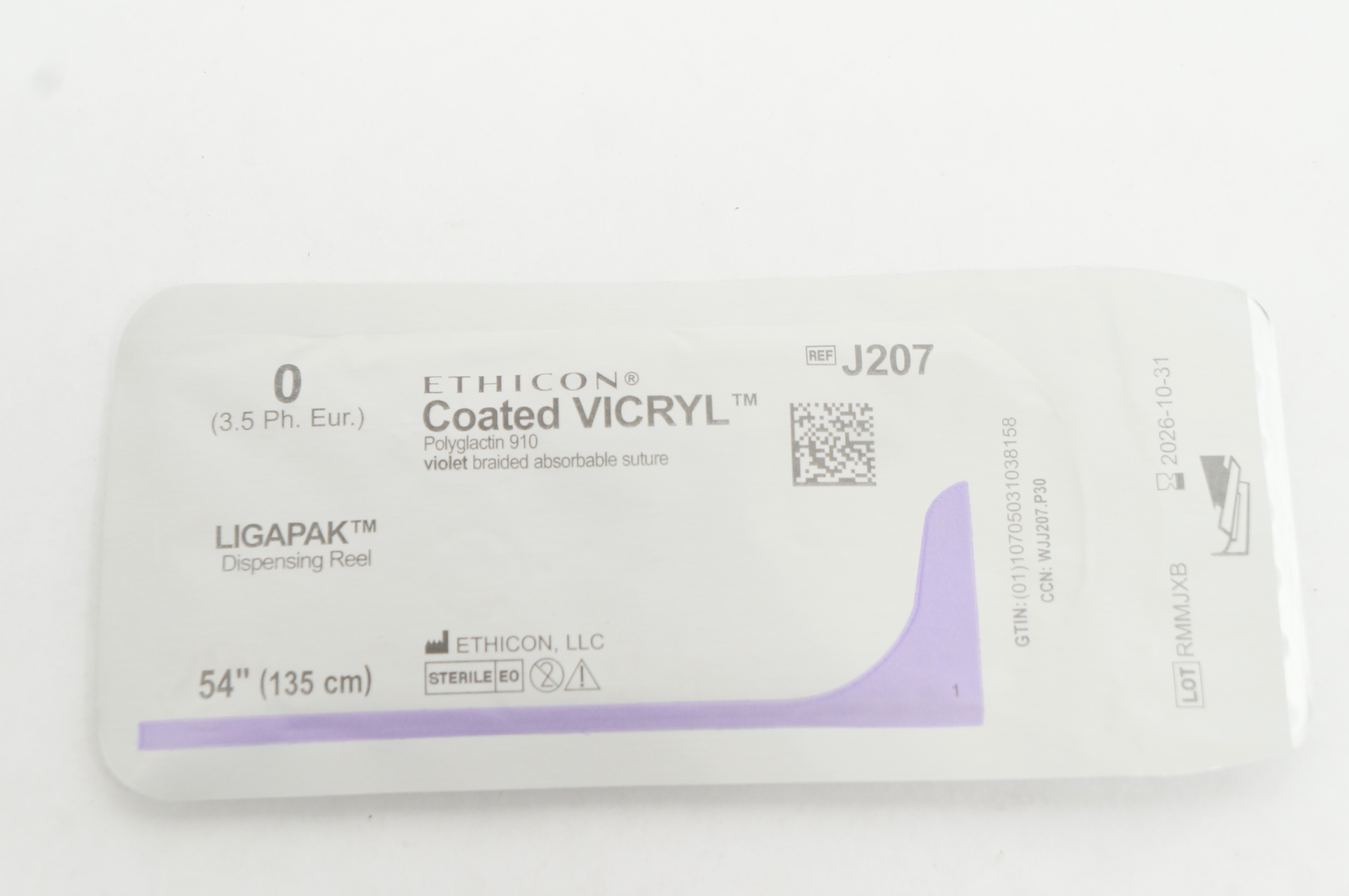 Ethicon J207 0 VICRYL LIGAPAK Dispensing Reel 54inch