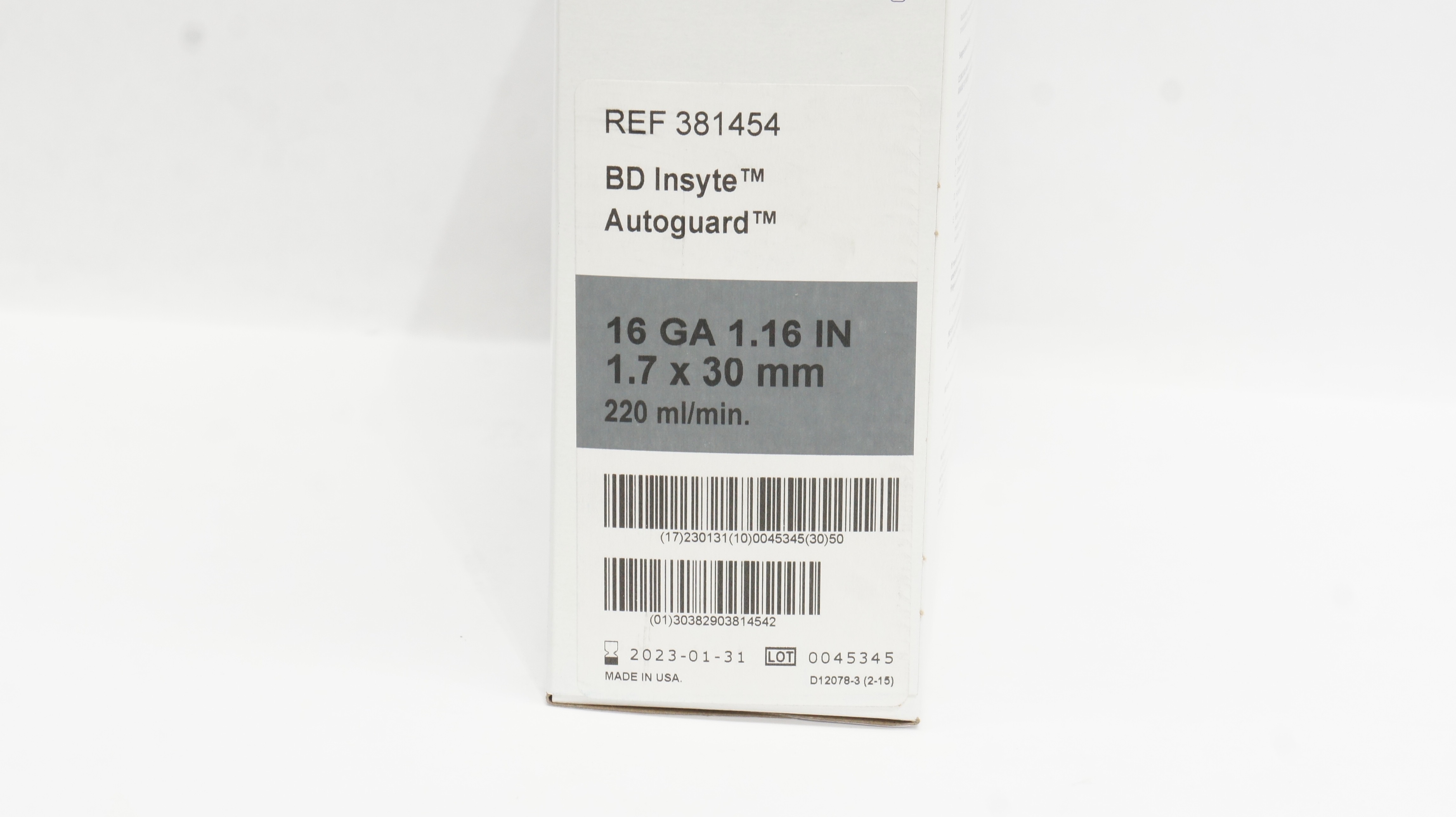 BD 381454 BD Insyte Autoguard Shielded IV Cath. 16Ga x 1.16inch (x) - Box of 50