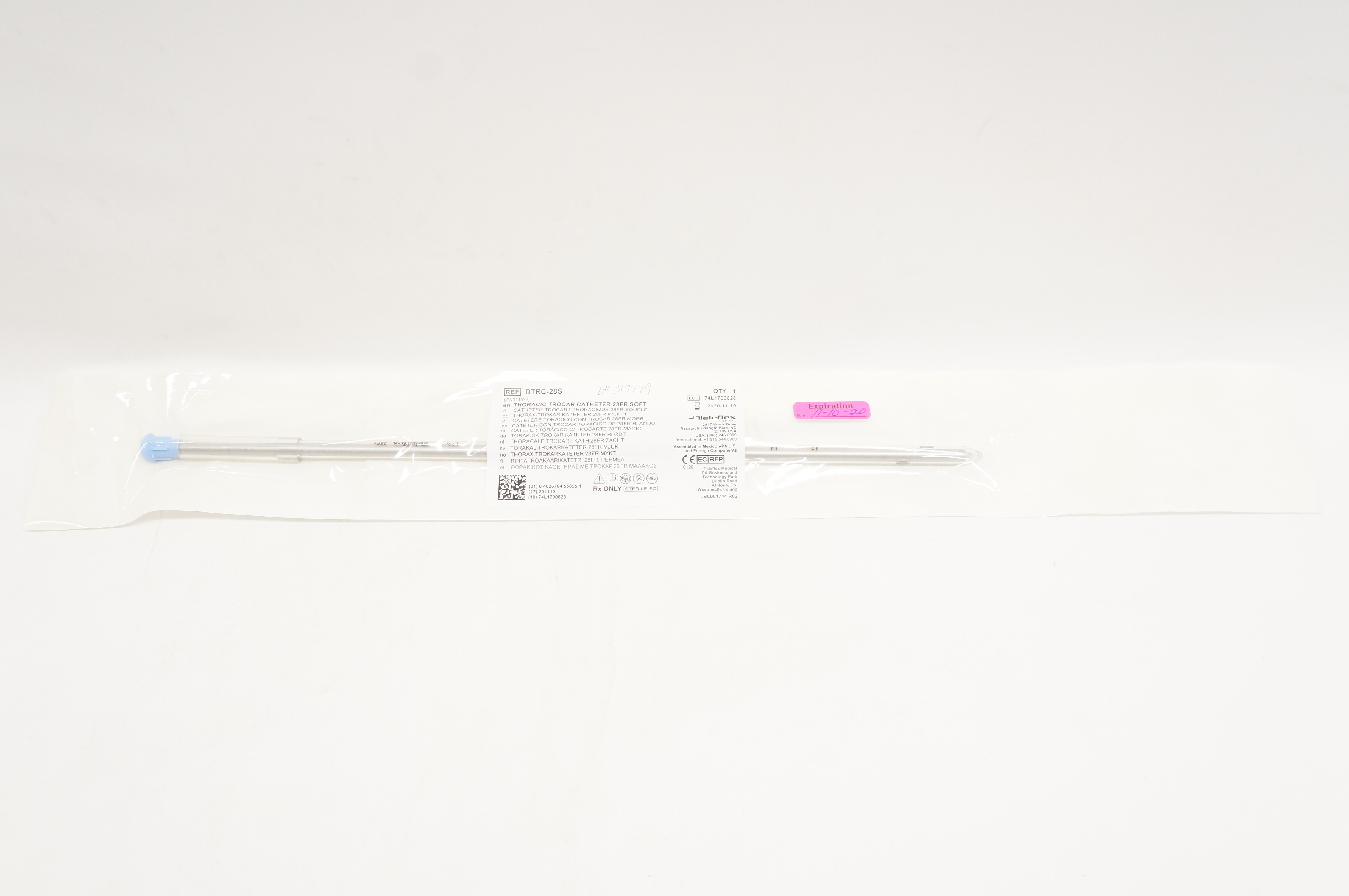 Teleflex DTRC-28S Thoracic Trocar Cath. Soft 28Fr (x)