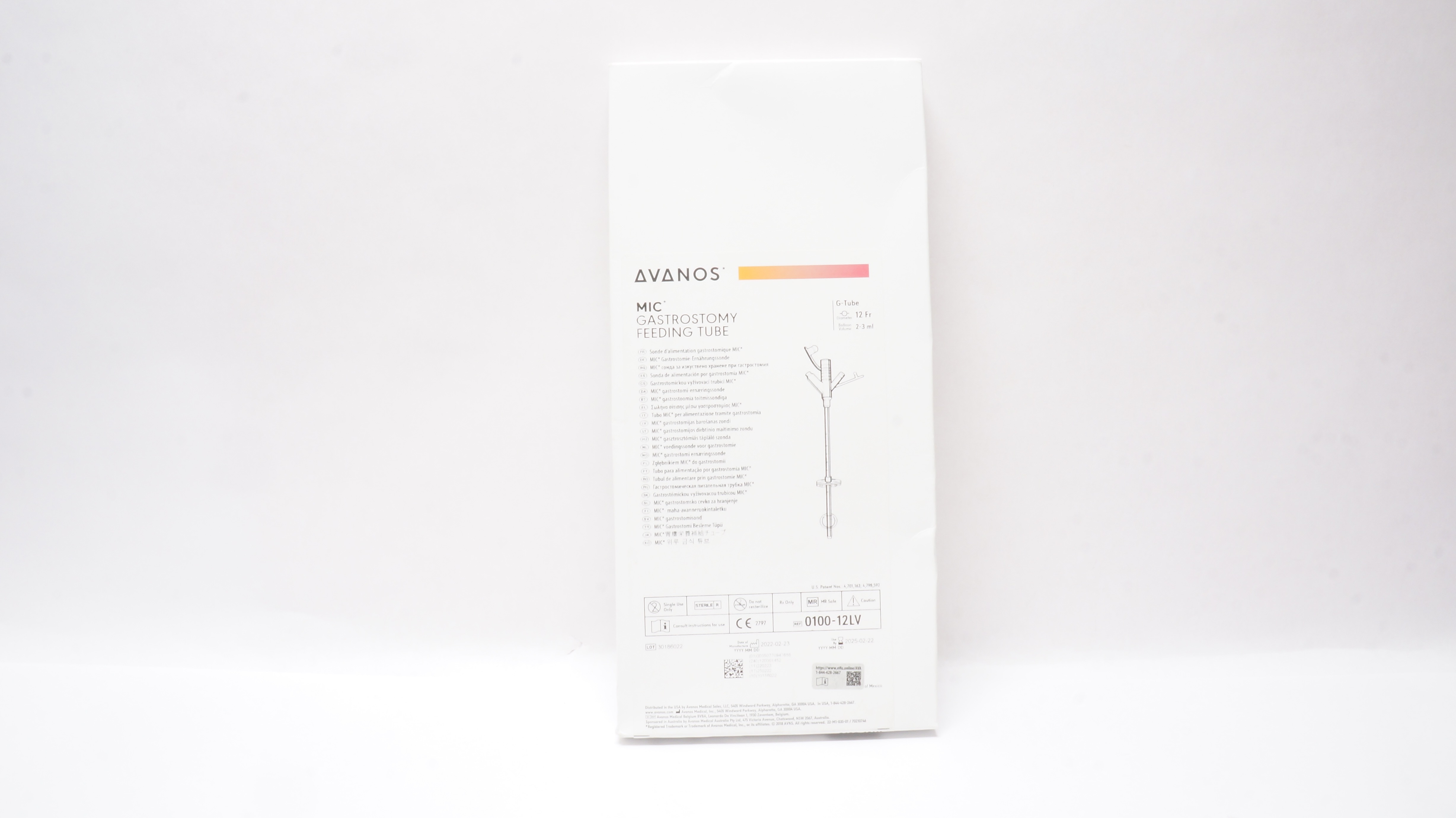 Avanos 0100-12LV Mic Gastrostomy Feeding Tube 12Fr x 2-3ml