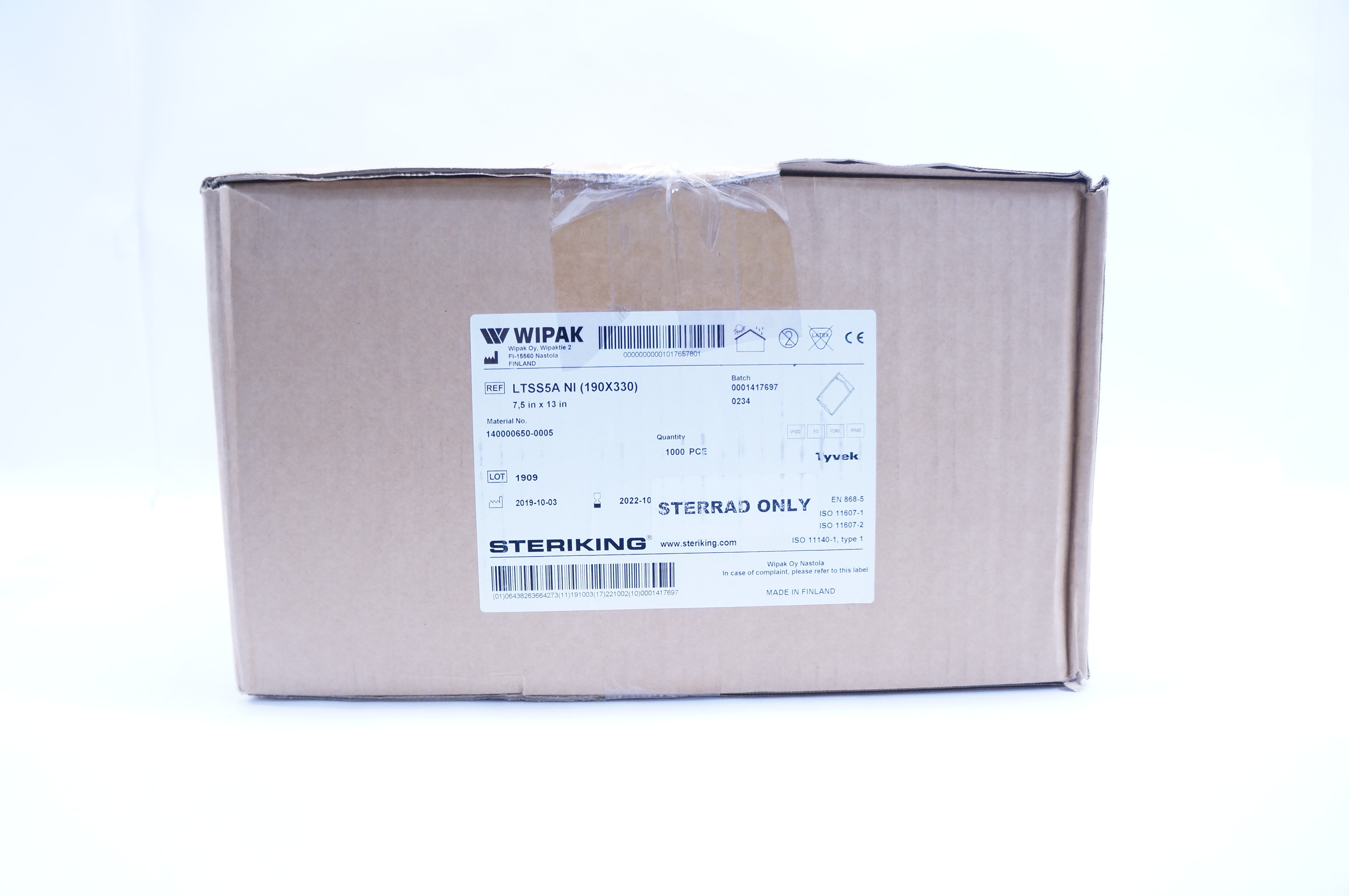 Wipak LTSS5A Steriking LTSS Tyvek Sterilization Pouch 7.5in x 13in - Box of 1000