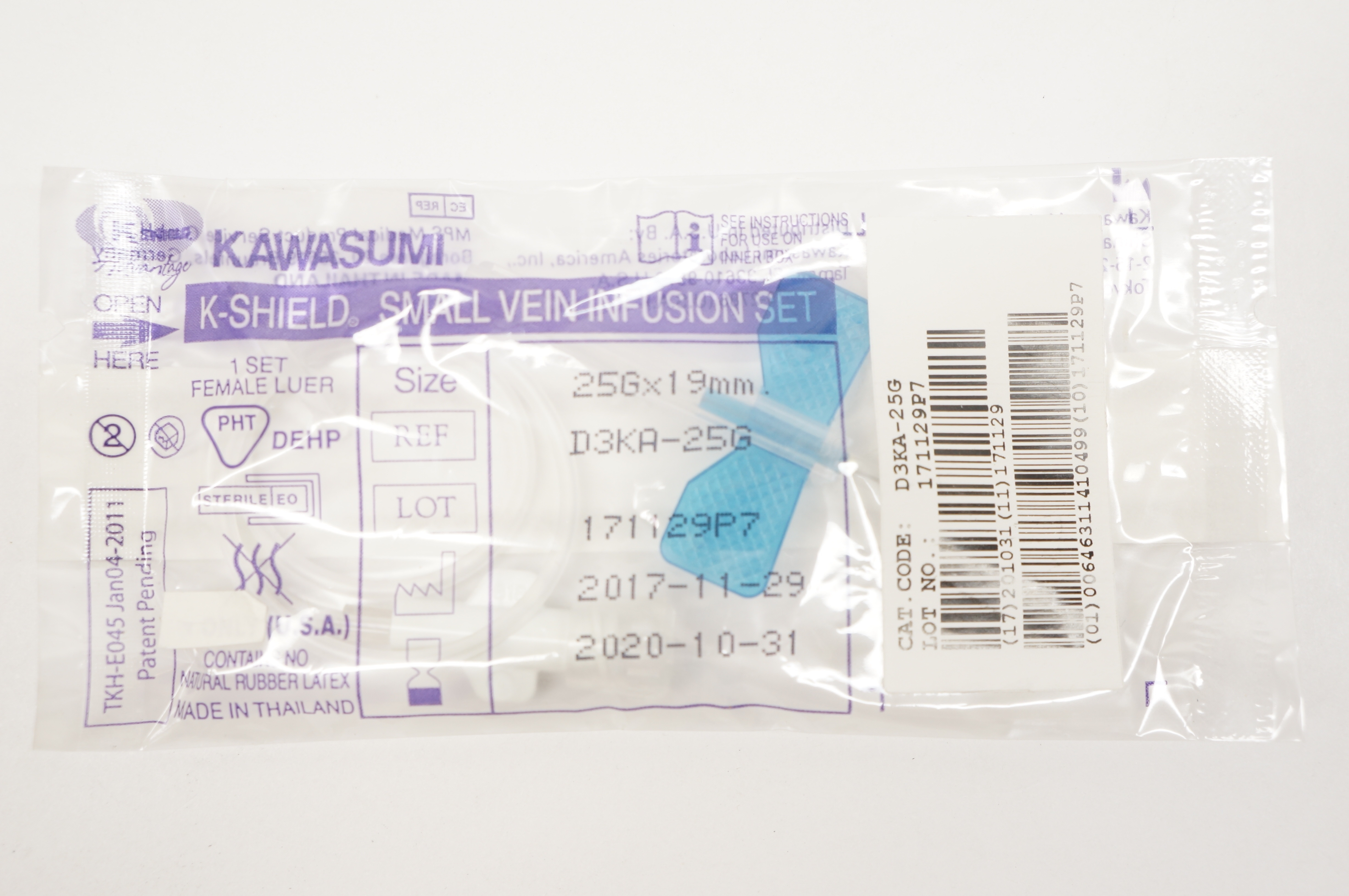 Kawasumi D3KA-25G K-Shield Small Vein Infusion Set 25G x 19mm