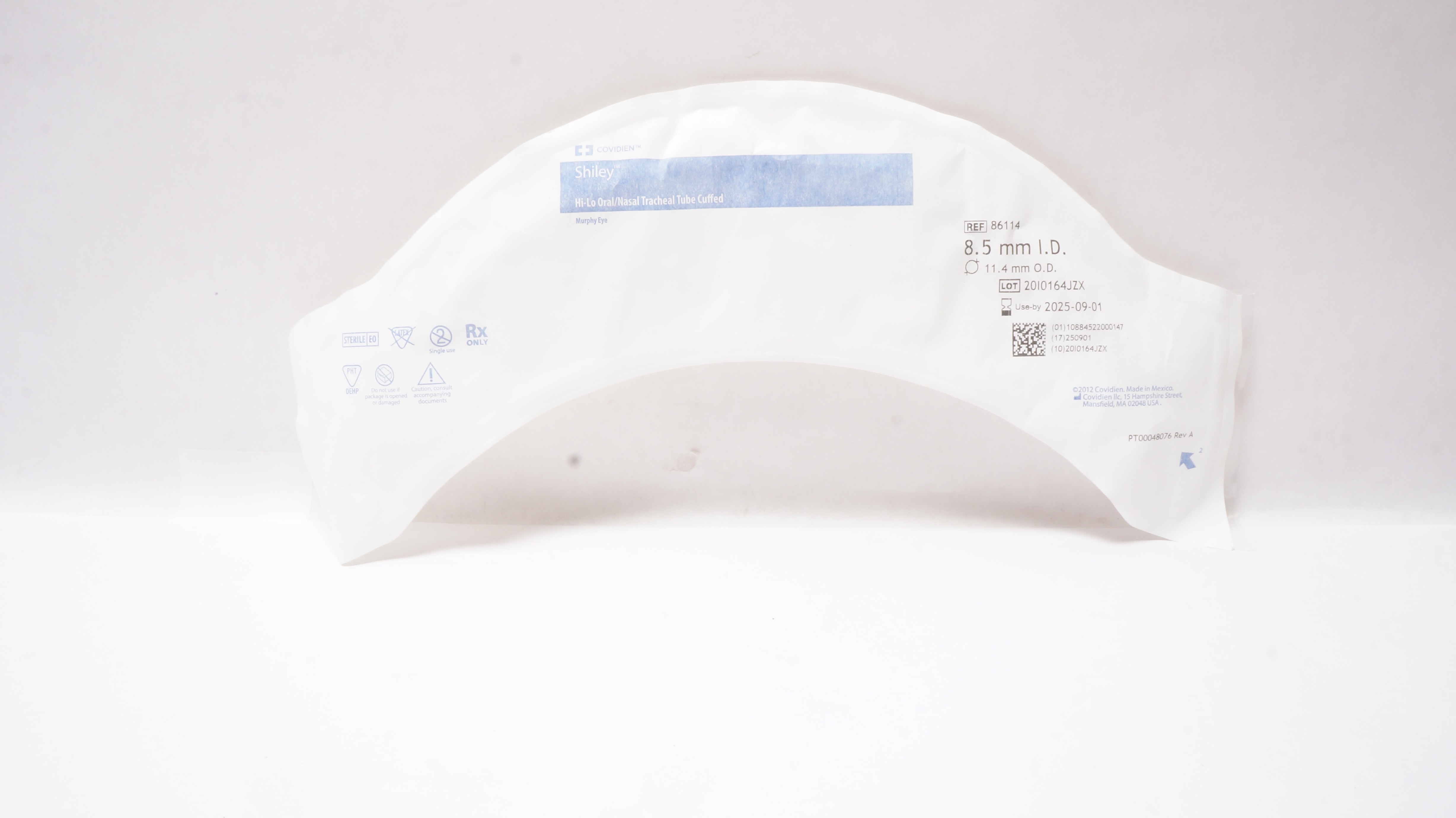 Covidien 86114 Shiley Hi-Lo Oral/Nasal Tracheal Tube Cuffed 8.5mm ID x 11.4mm OD