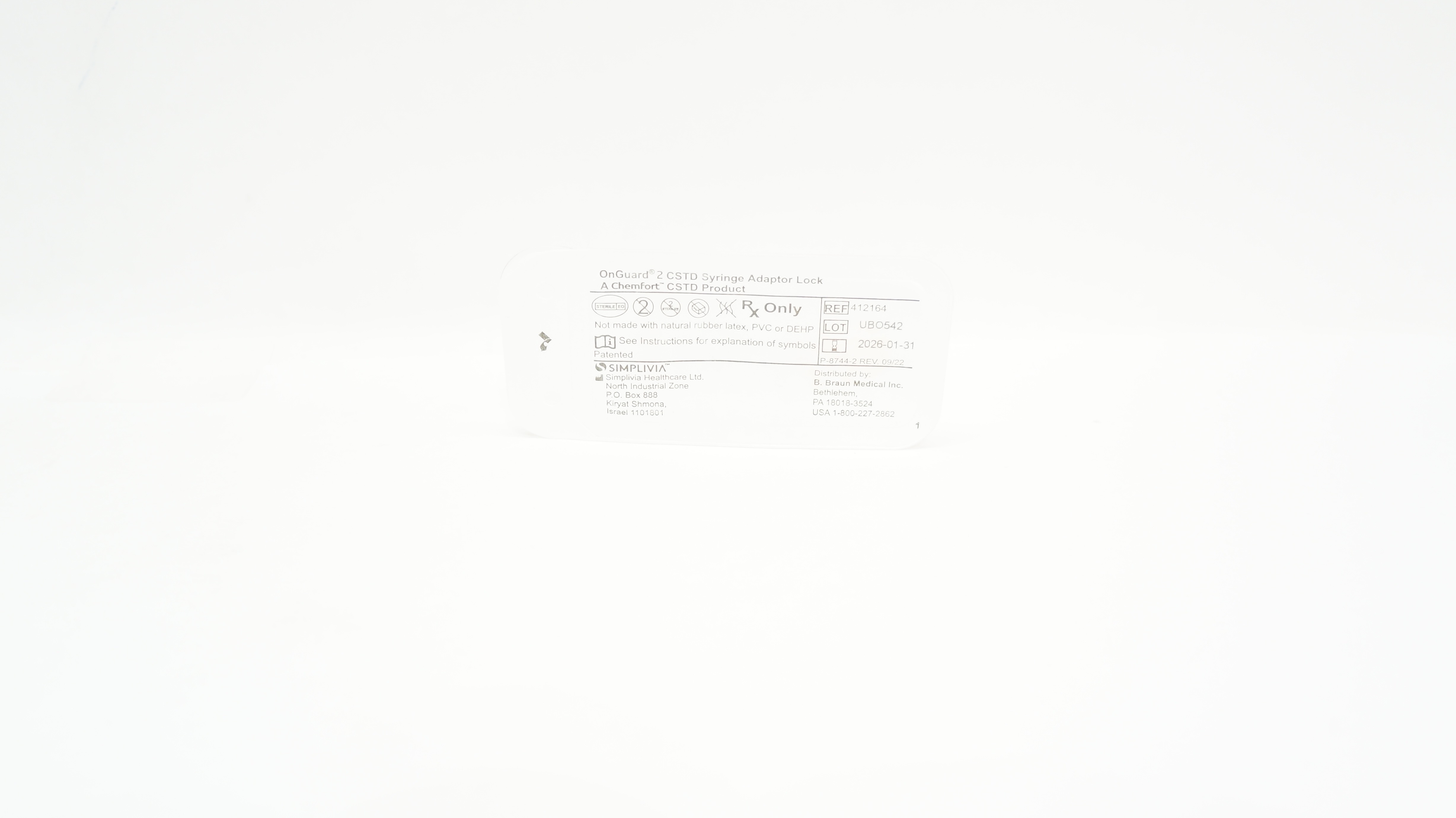 Simplivia 412164 Braun OnGuard 2 CSTD Syringe Adapter Lock