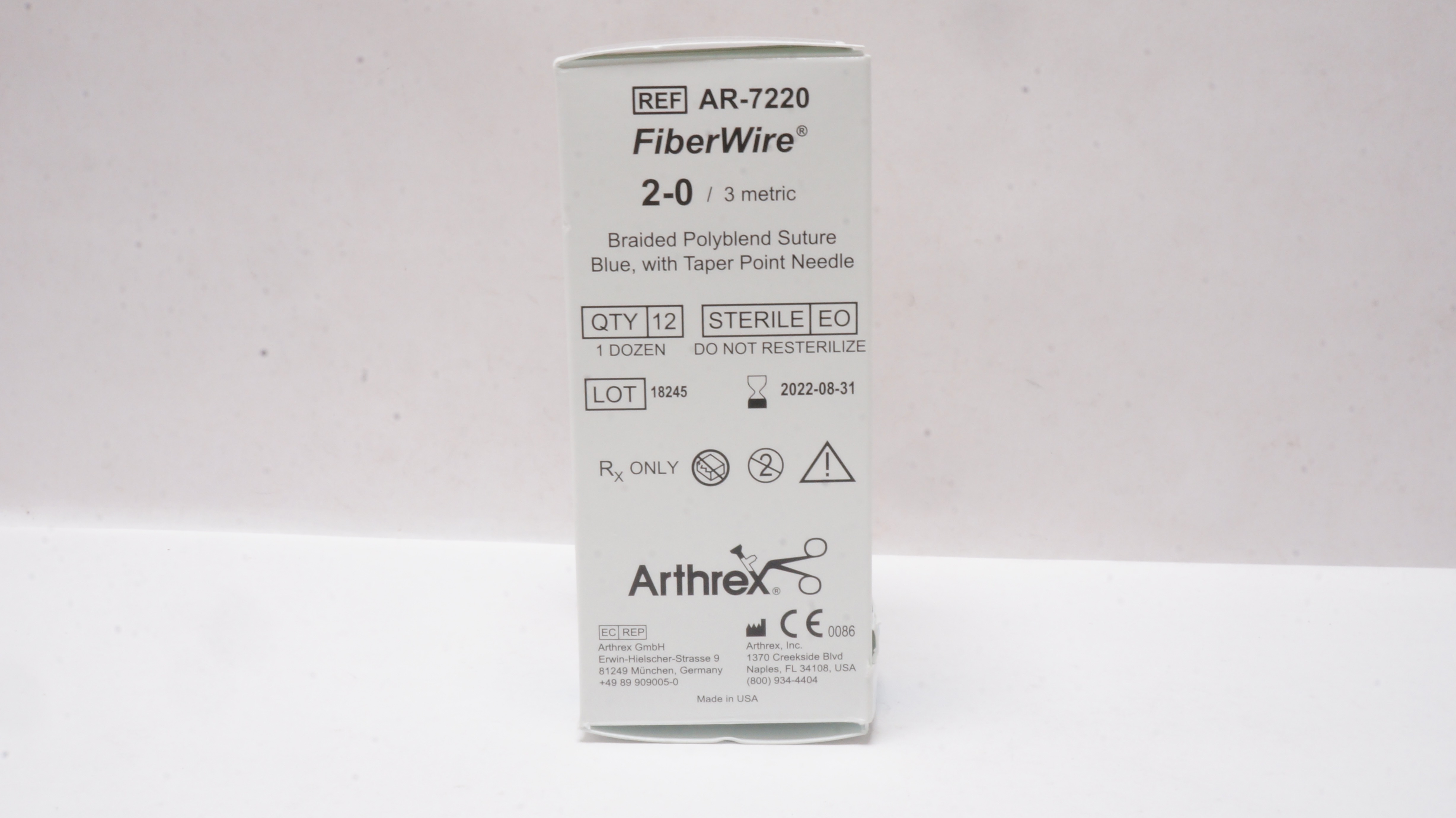 Arthrex AR-7220 2-0 FiberWire, T-13 Taper, 3/8 18mm, 18inch (x) - Box of 10
