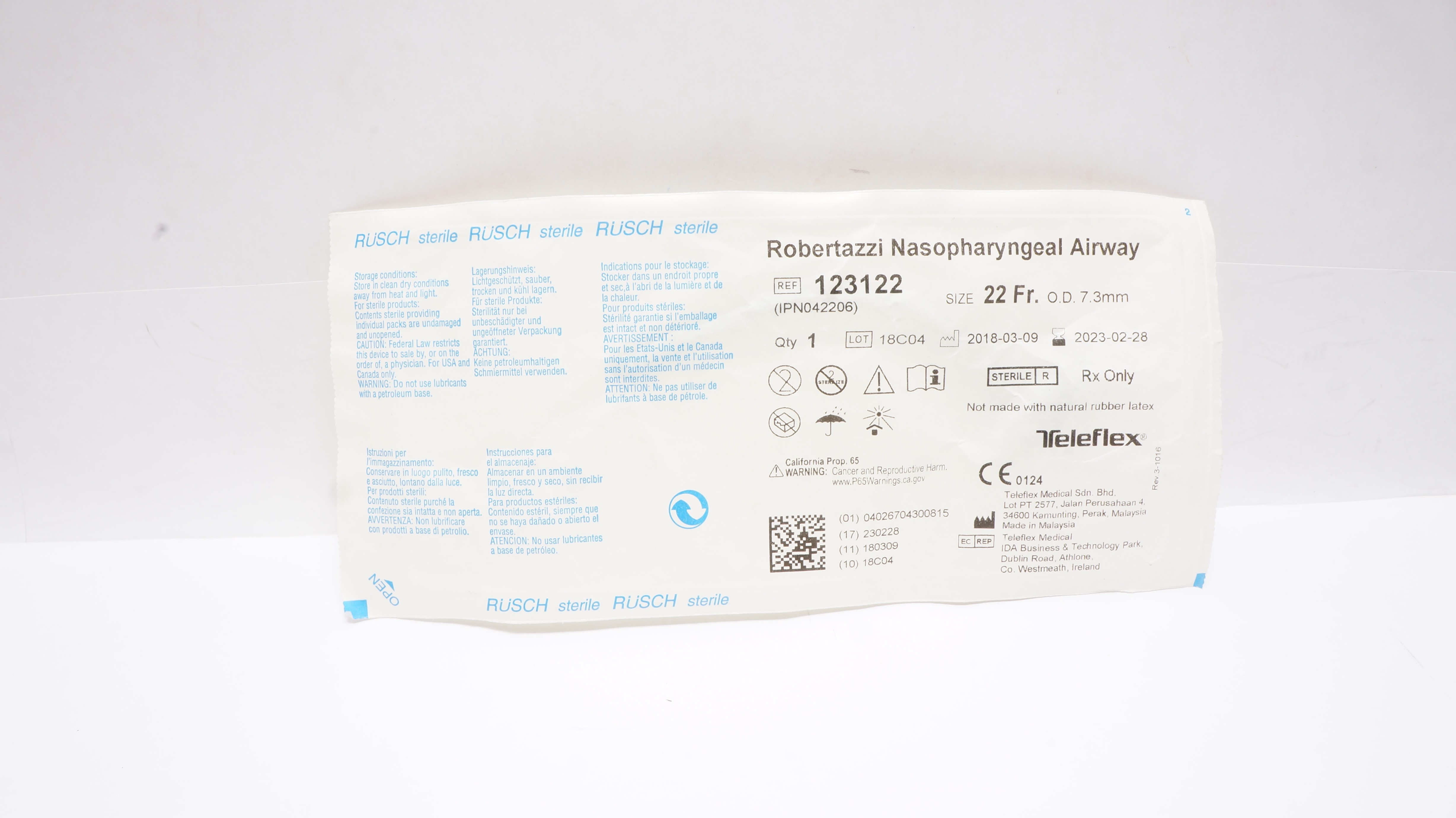 Teleflex 123122 Rusch Robertazzi Nasopharyngeal Airway 22Fr x 7.3mm OD (x)