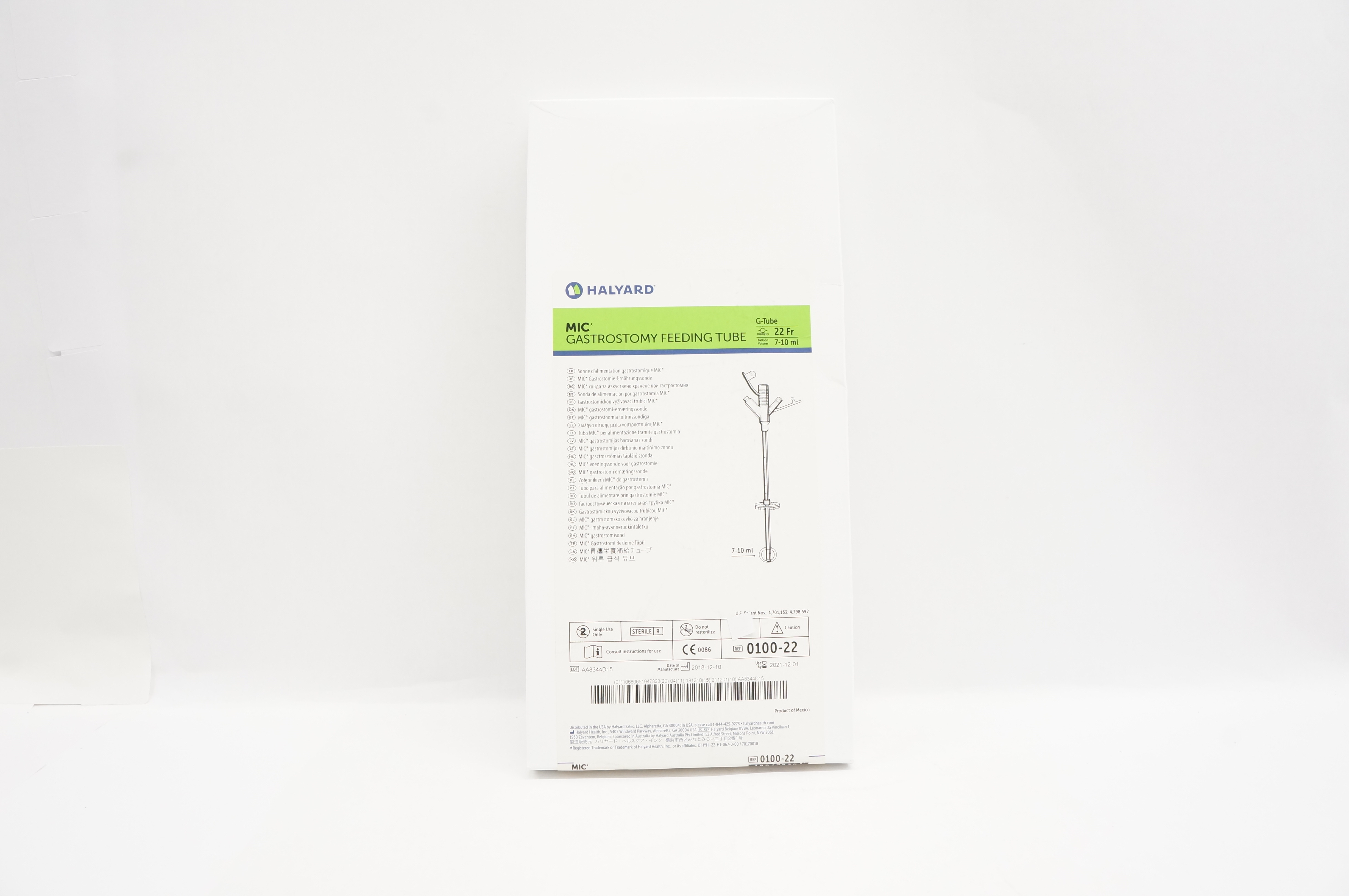 Halyard 0100-22 MIC Gastrostomy Feeding Tube 22 Fr 7-10ml (x)