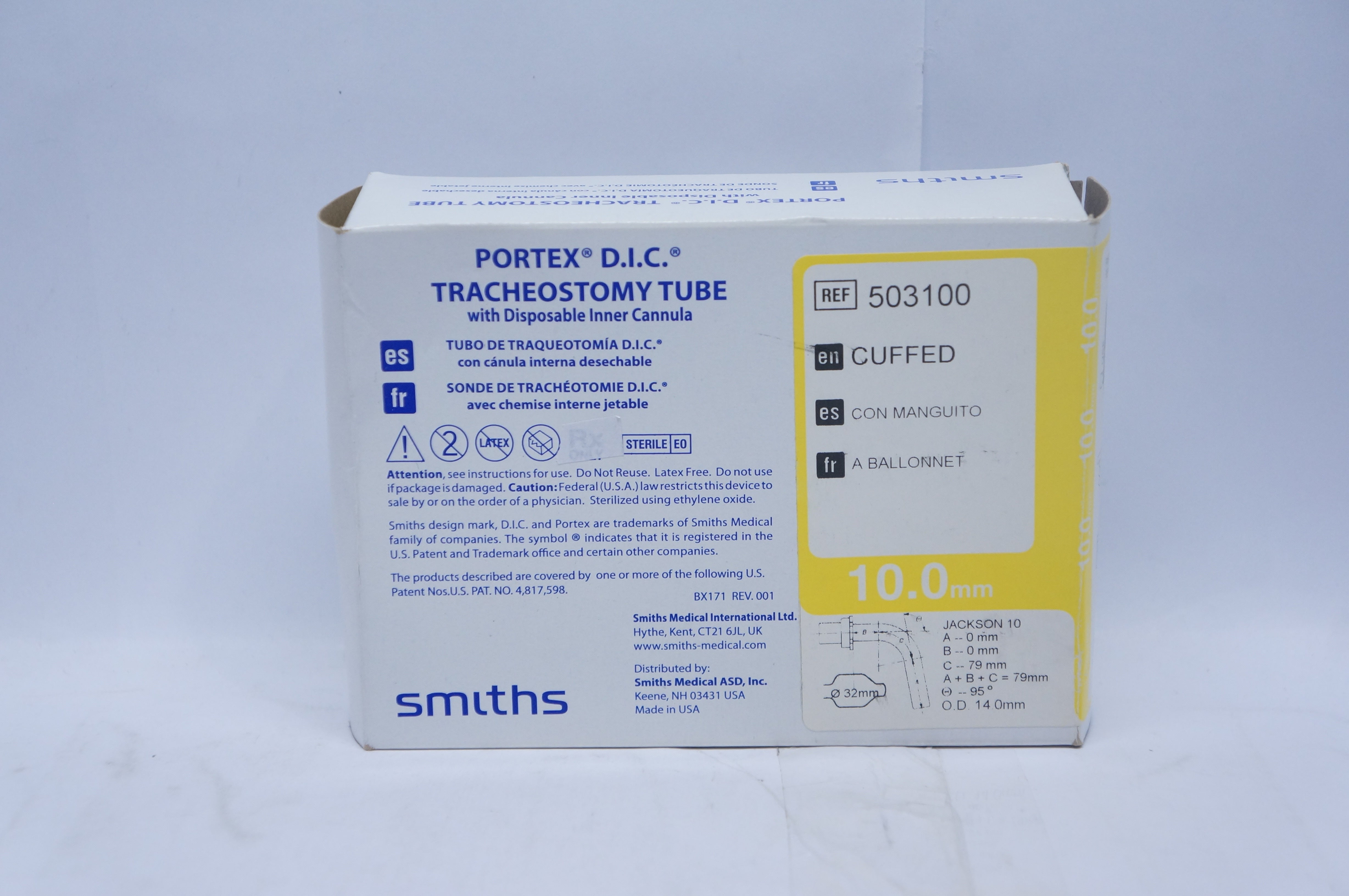 Smiths 503100 Protex DIC Tracheostomy Tube with Disposable Inner Canula 10mm(x)