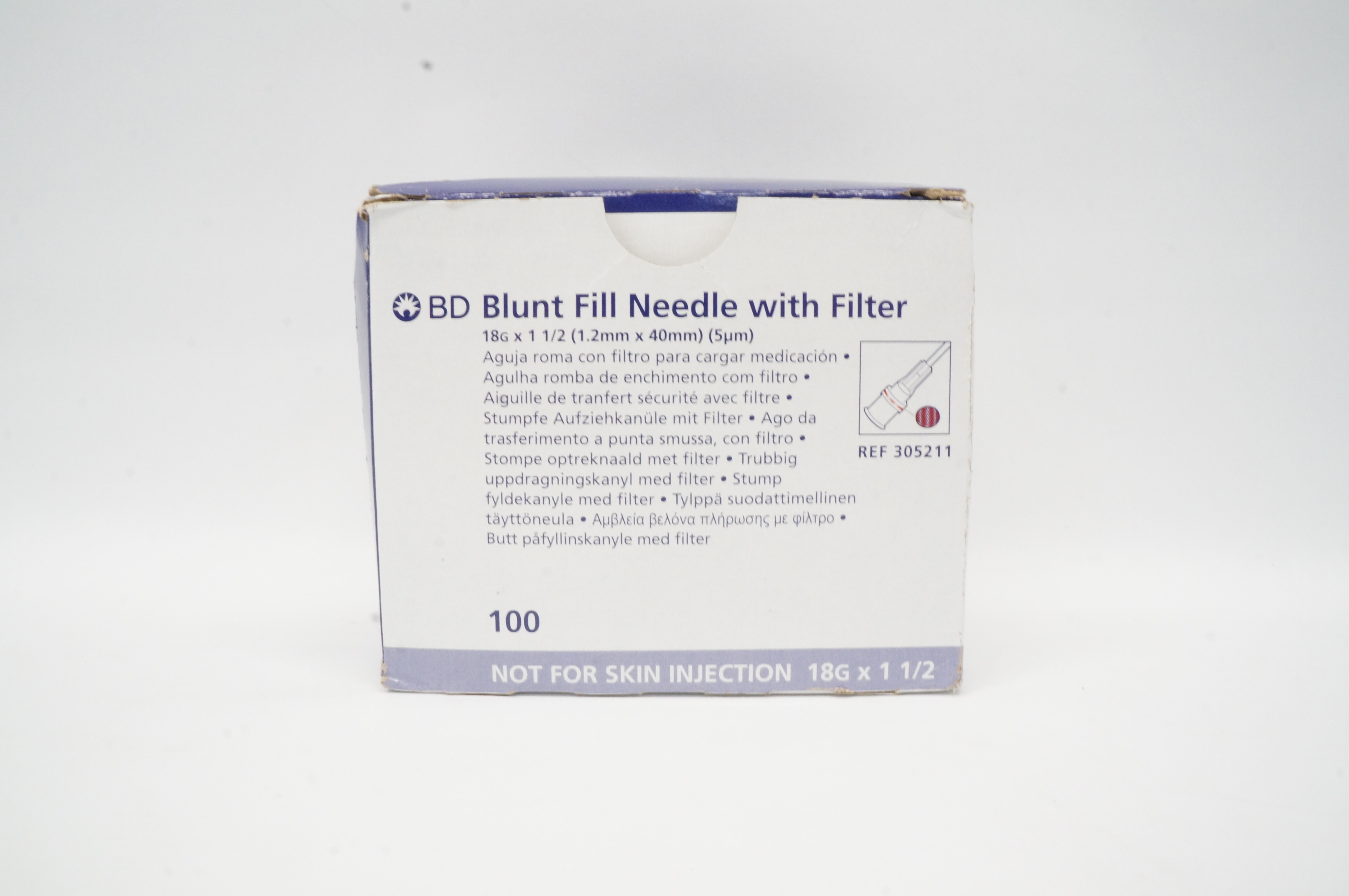 BD 305211 Blunt Fill Ndle with Filter 18G x 1-1/2inch - Box of 100