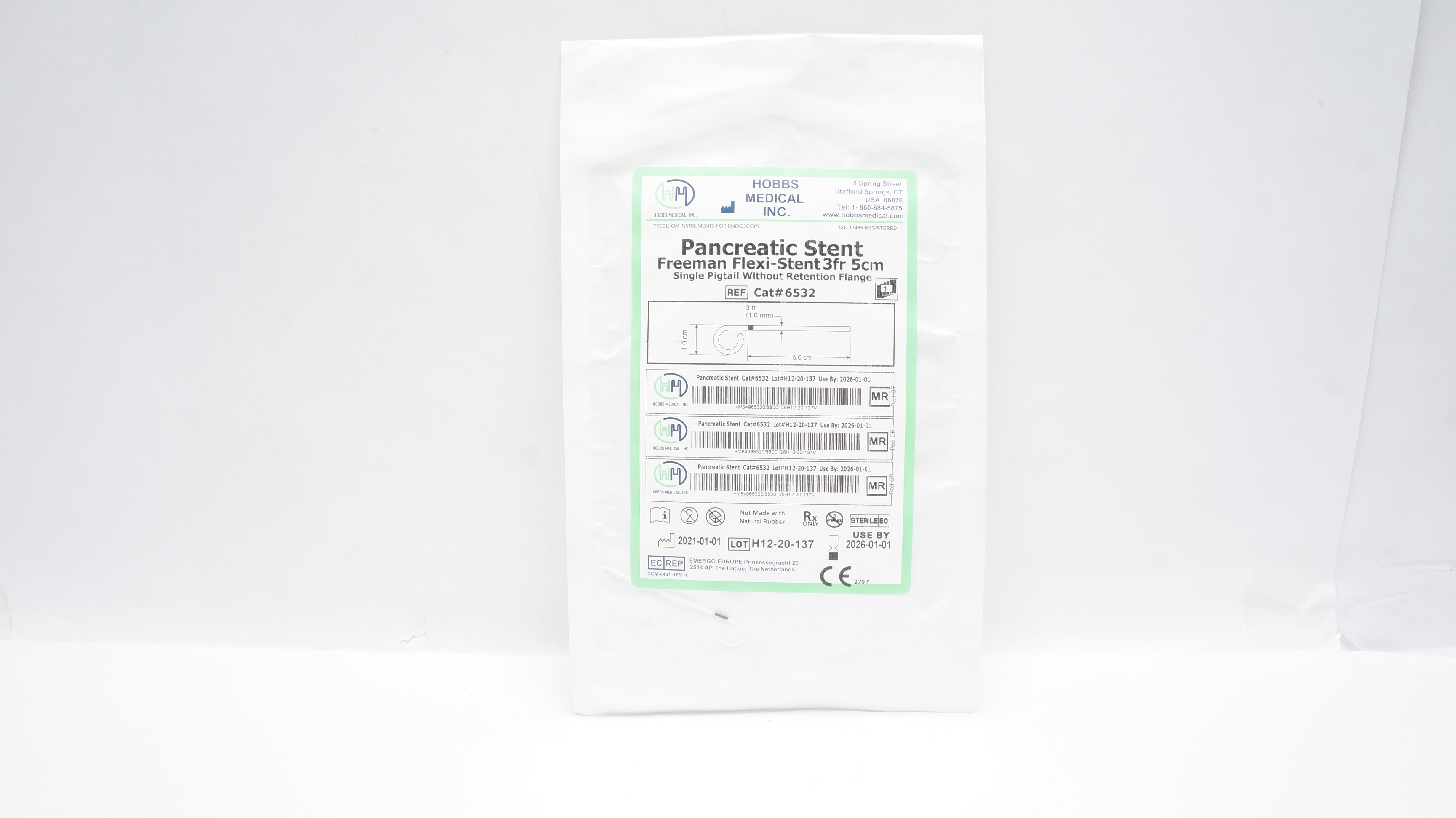Hobbs Medical 6532 Pancreatic Stens Freeman Flexi-Stent 3Fr x 5cm Single Pigtail
