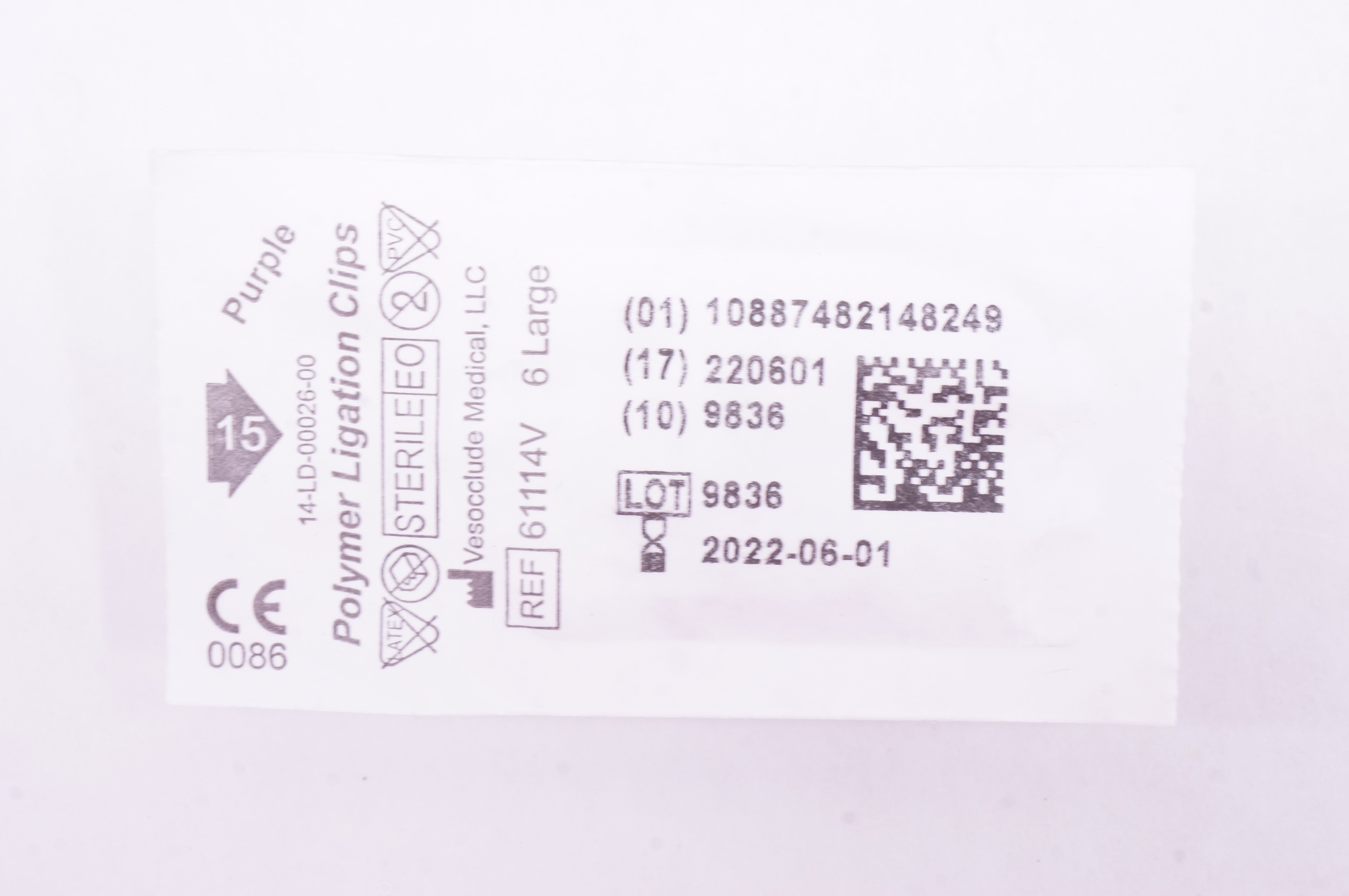 Vesocclude Medical 61114V Polymer Ligation Clips, 6 Large