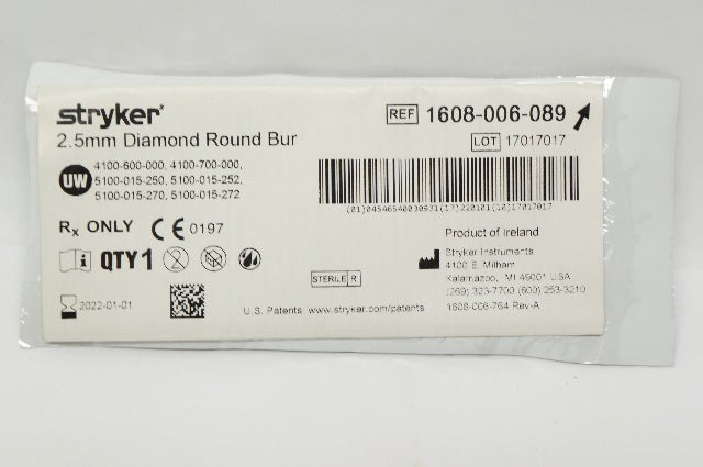Stryker 1608-006-089 Diamond Round Bur 2.5mm (x)