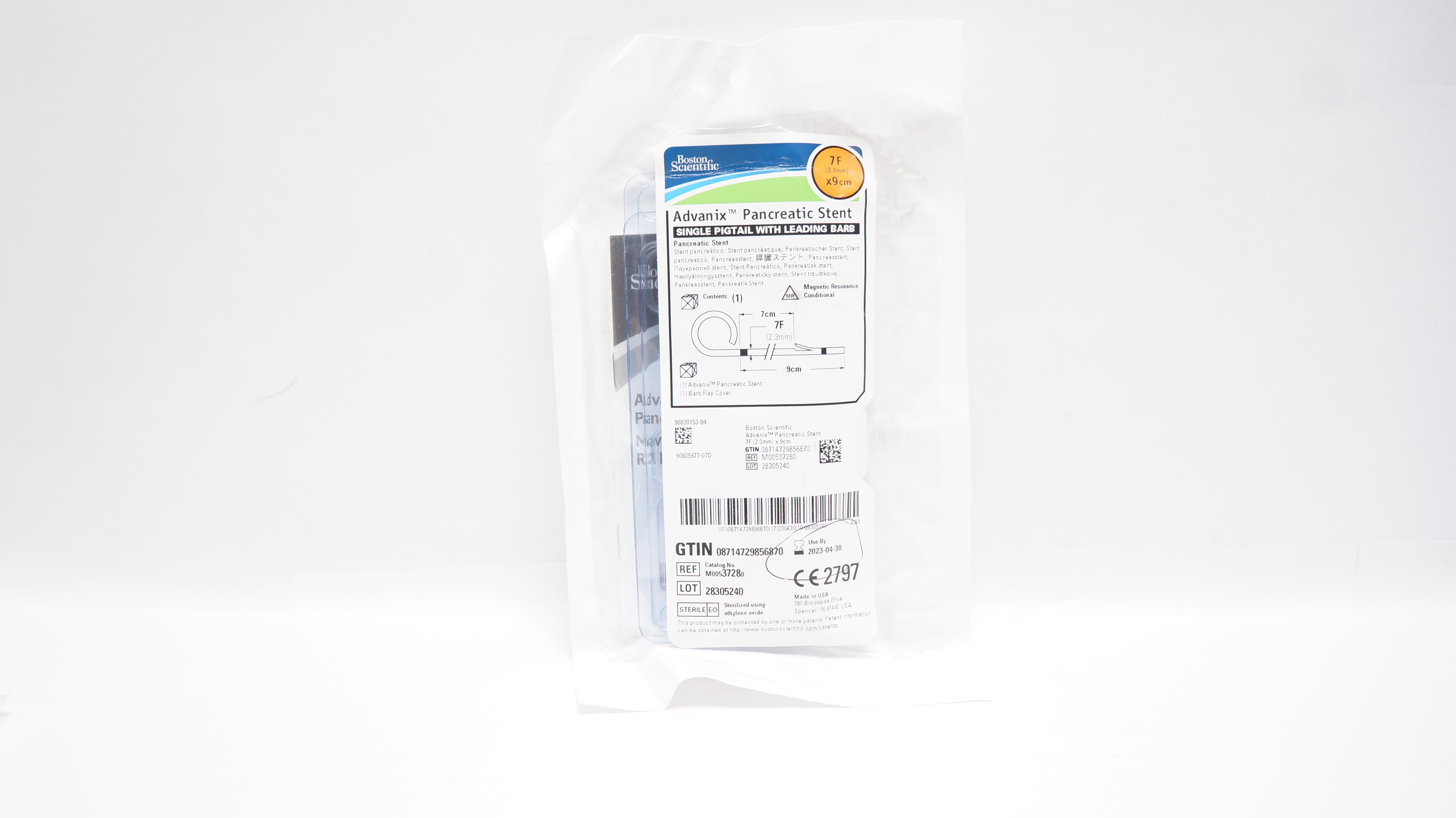Boston Scientific 3728 Advanix Pancreatic Stnt. Single Pigtail 7F x 9cm (x)