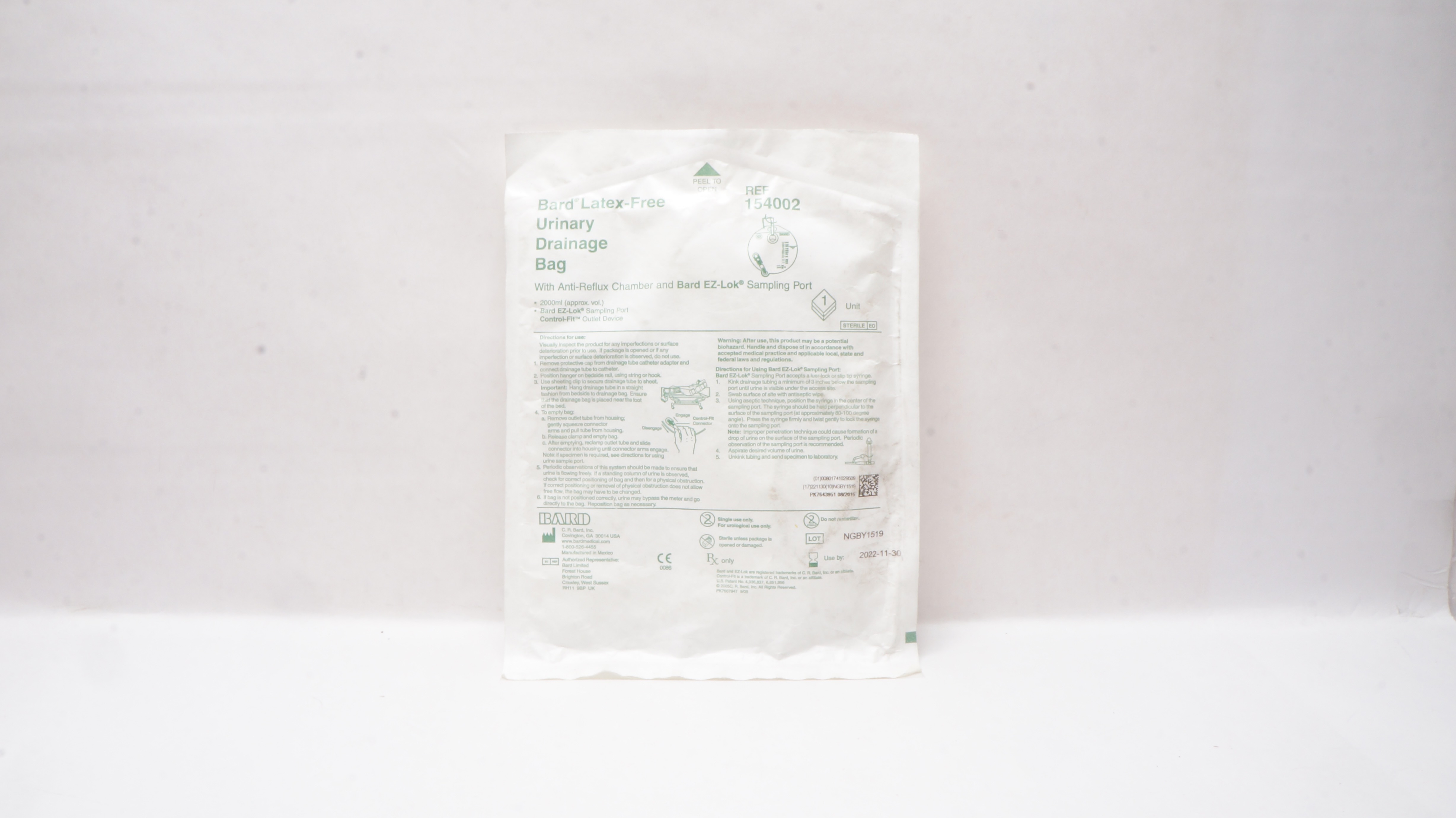 Bard 154002 Latex-Free Urinary Drainage Bag 2000 ml (x)