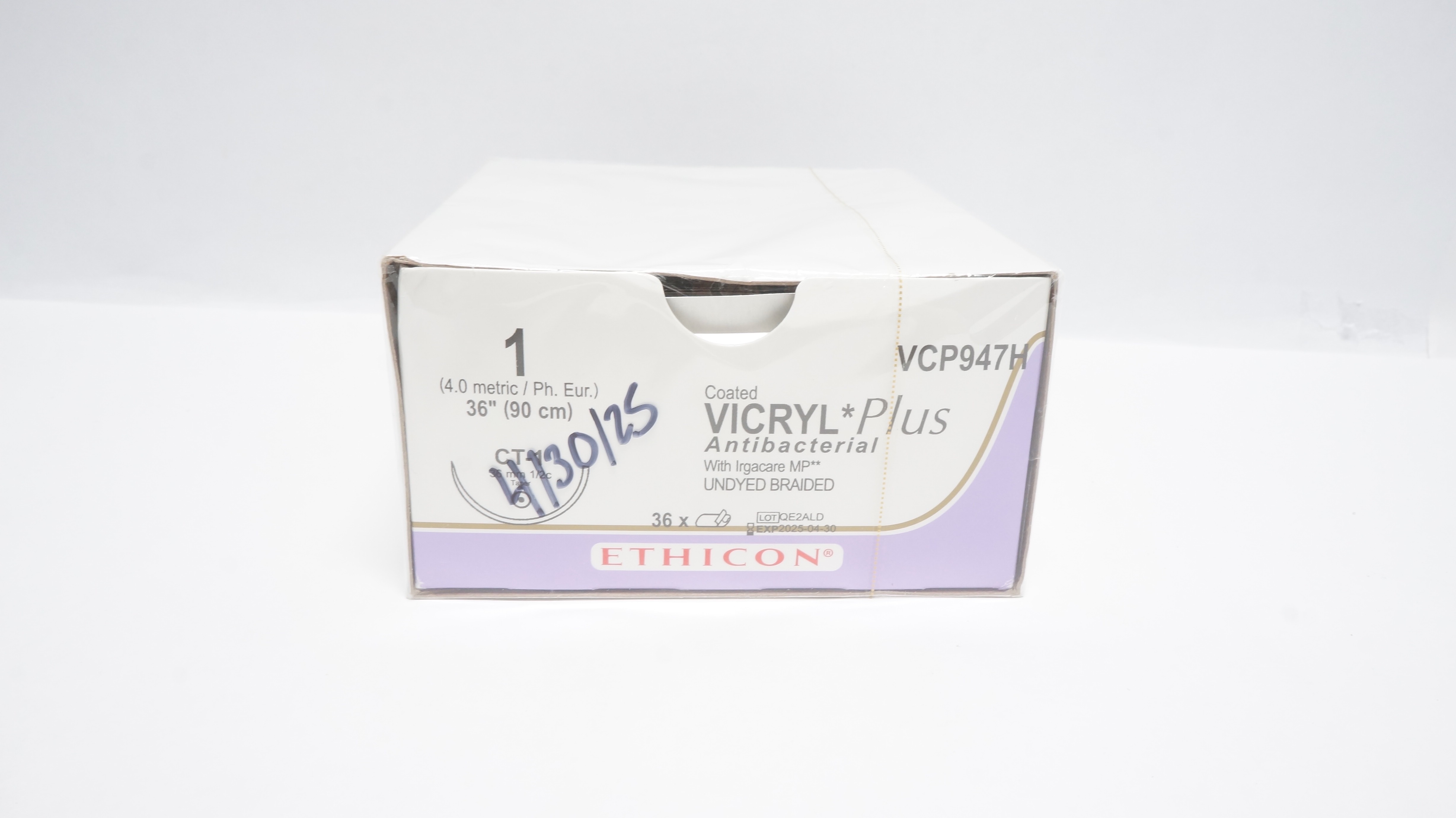 Ethicon VCP947H 1 VICRYL Plus, CT-1, 36mm 1/2c Taper, 36inch (x) - Box of 36