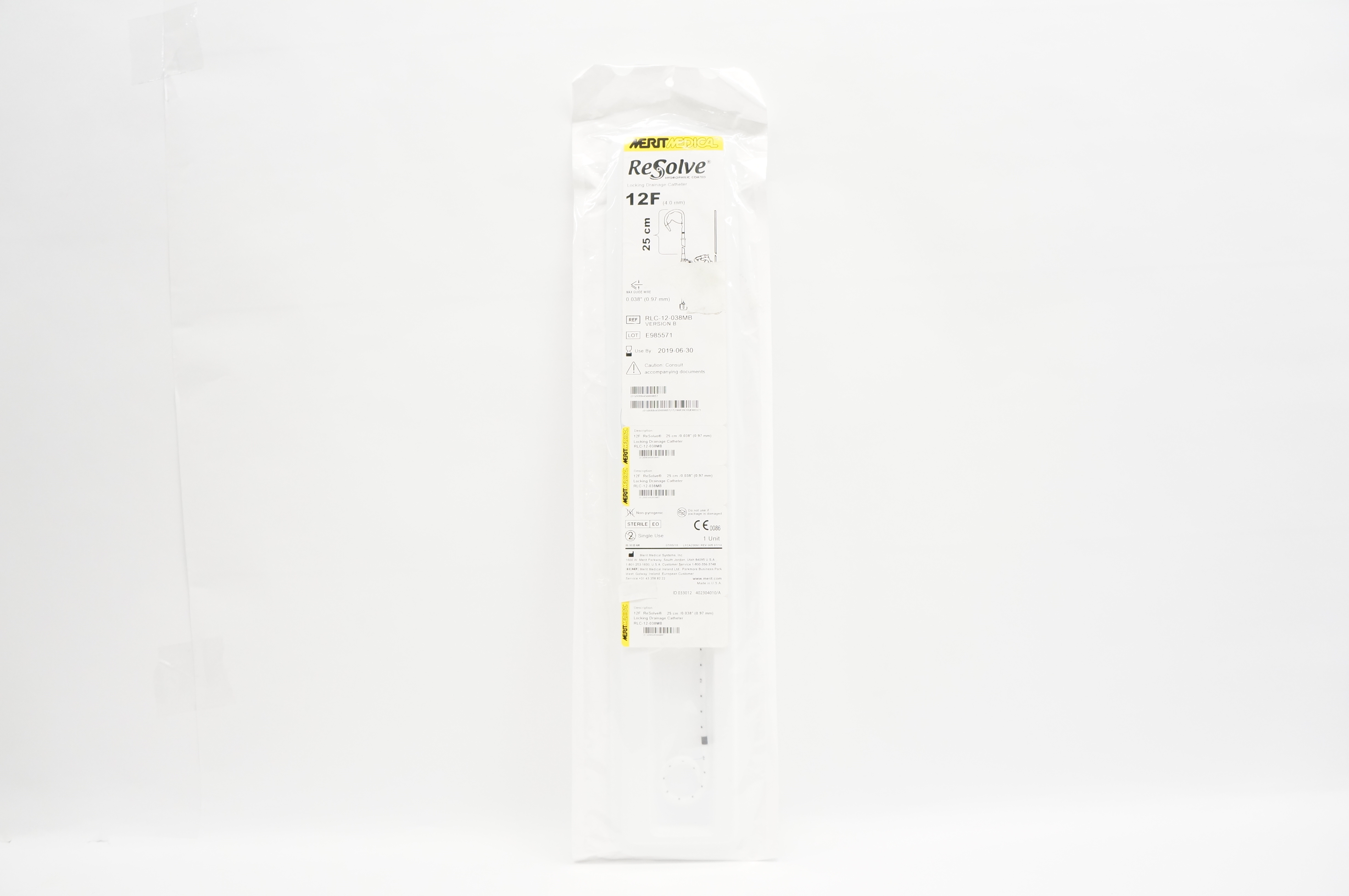 MeritMedical RLC-12-038MB ReSolve Hydrophilic Coated Locking Drainage Cath12F(x)
