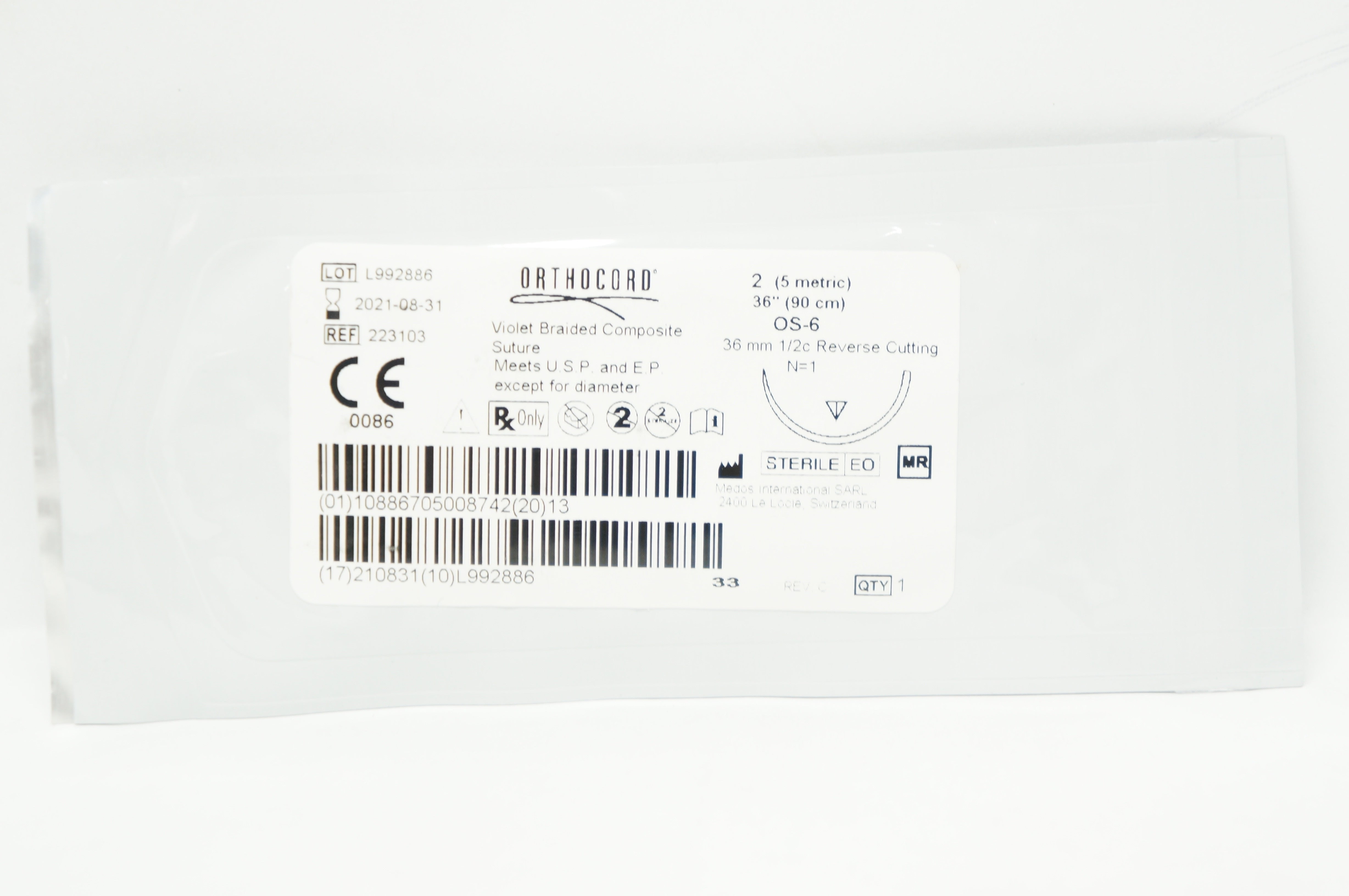 Medos 223103 2 Orthocord Stre OS-6 36mm 1/2c Reverse Cutting, 36inch (x)