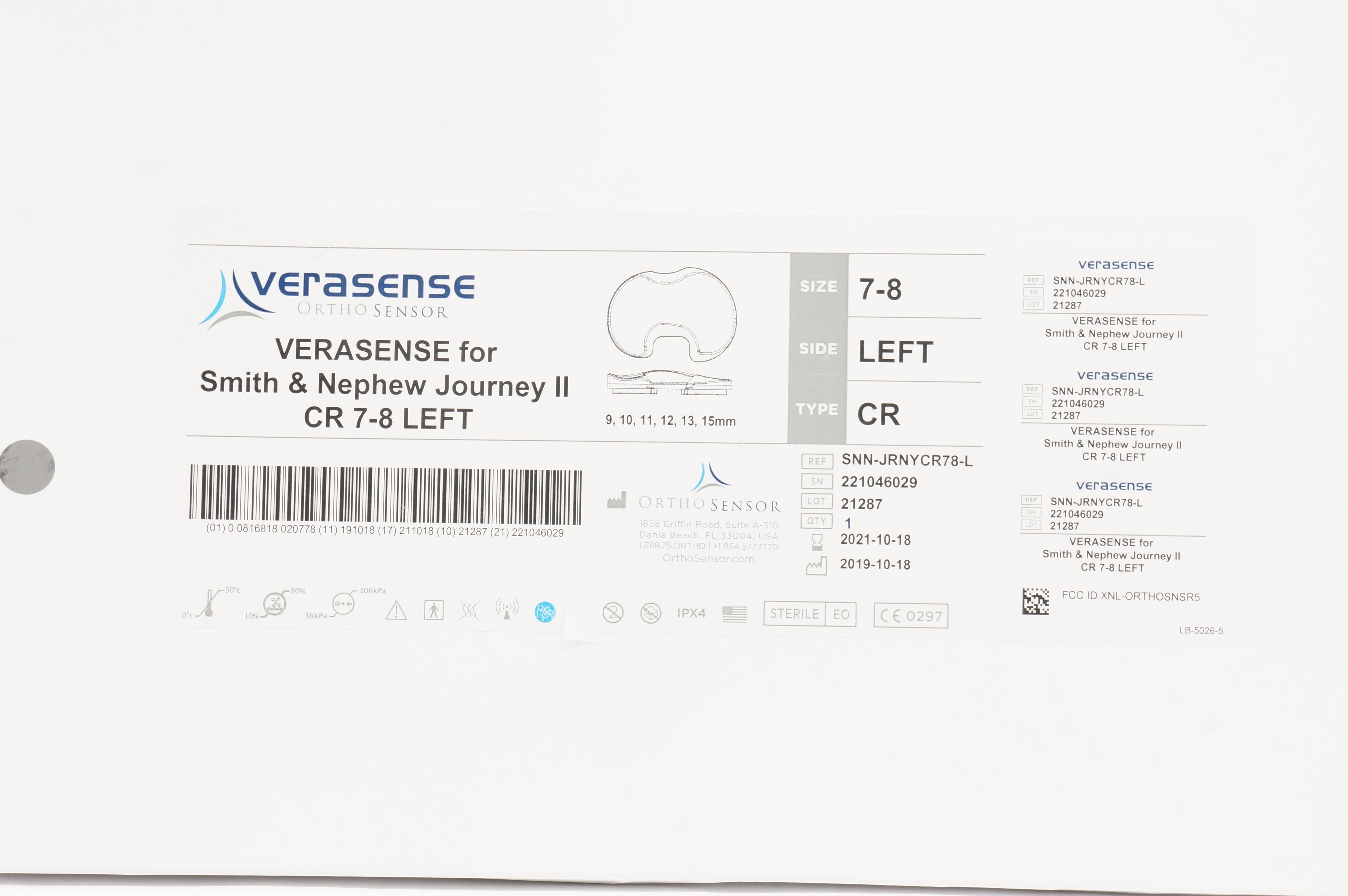Ortho Sensor SNN-JRNYCR78-L Verasense for Smith&Nephew Journey II CR 7-8 Left(x)