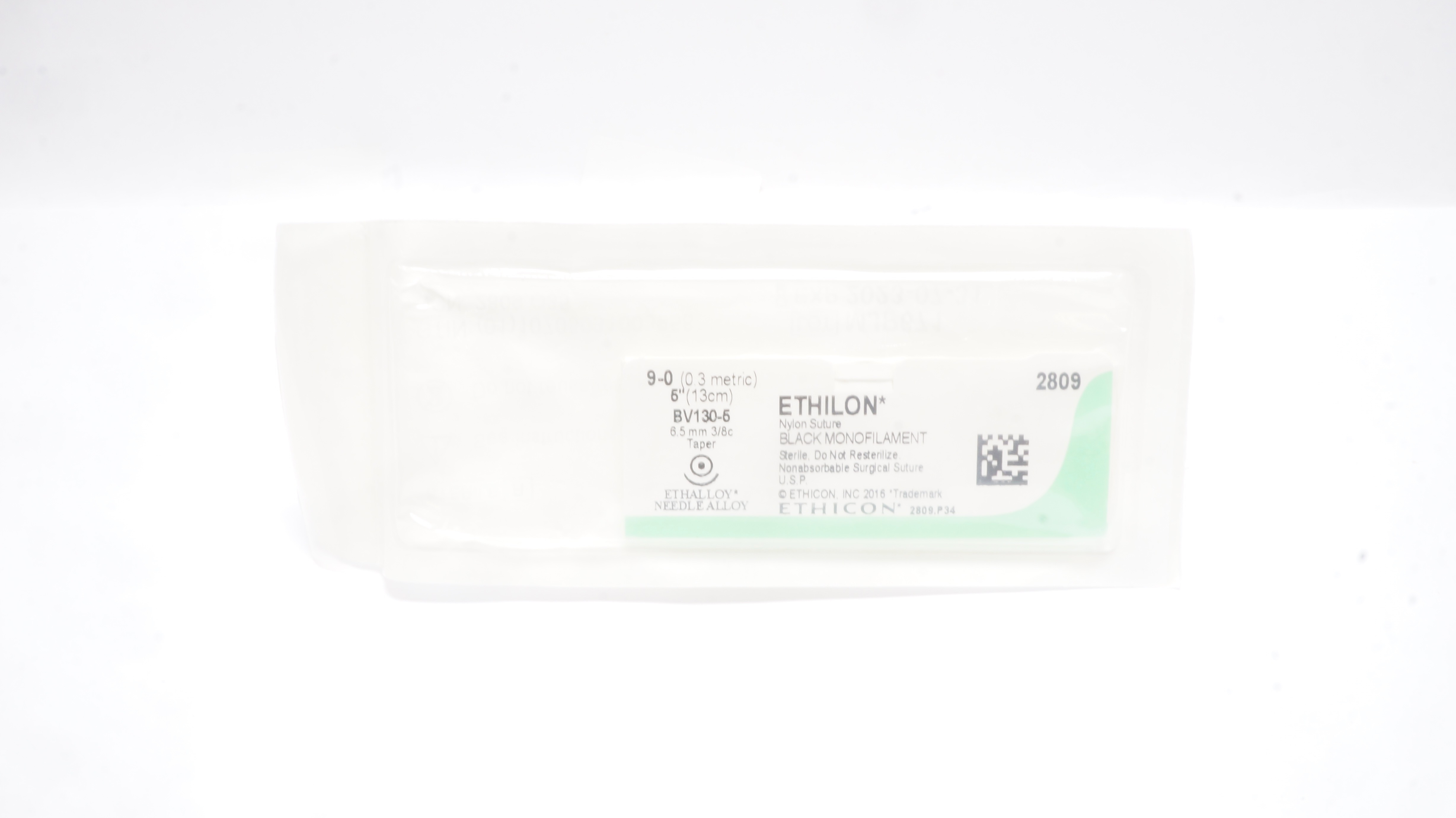 Ethicon 2809 9-0 Ethilon Nylon Stre BV130-5 3/8c 6.5mm Taper, 5inch (x)