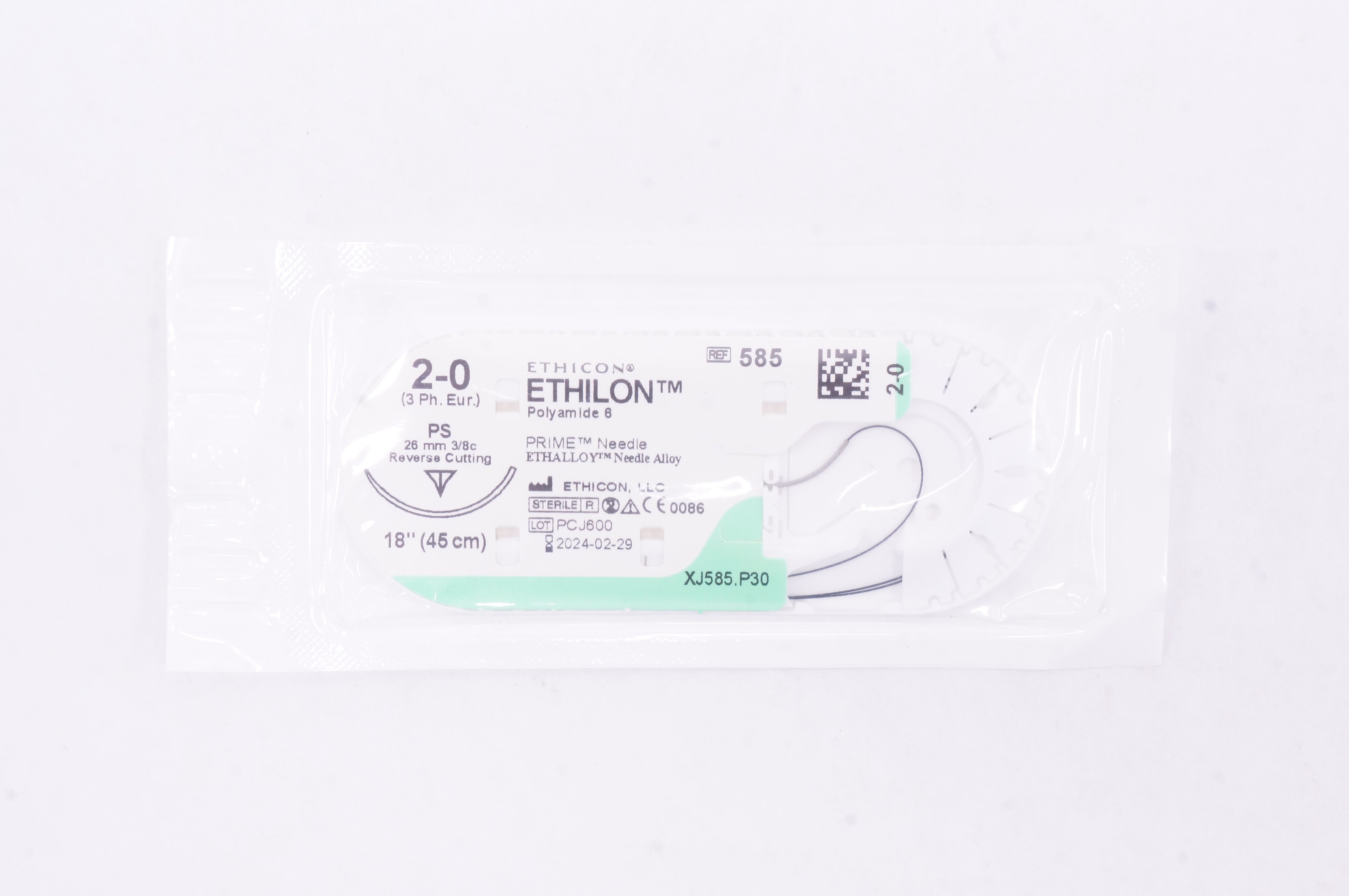 Ethicon 585 2-0 ETHILON PS, 26mm 3/8c Reverse Cutting, 18inch